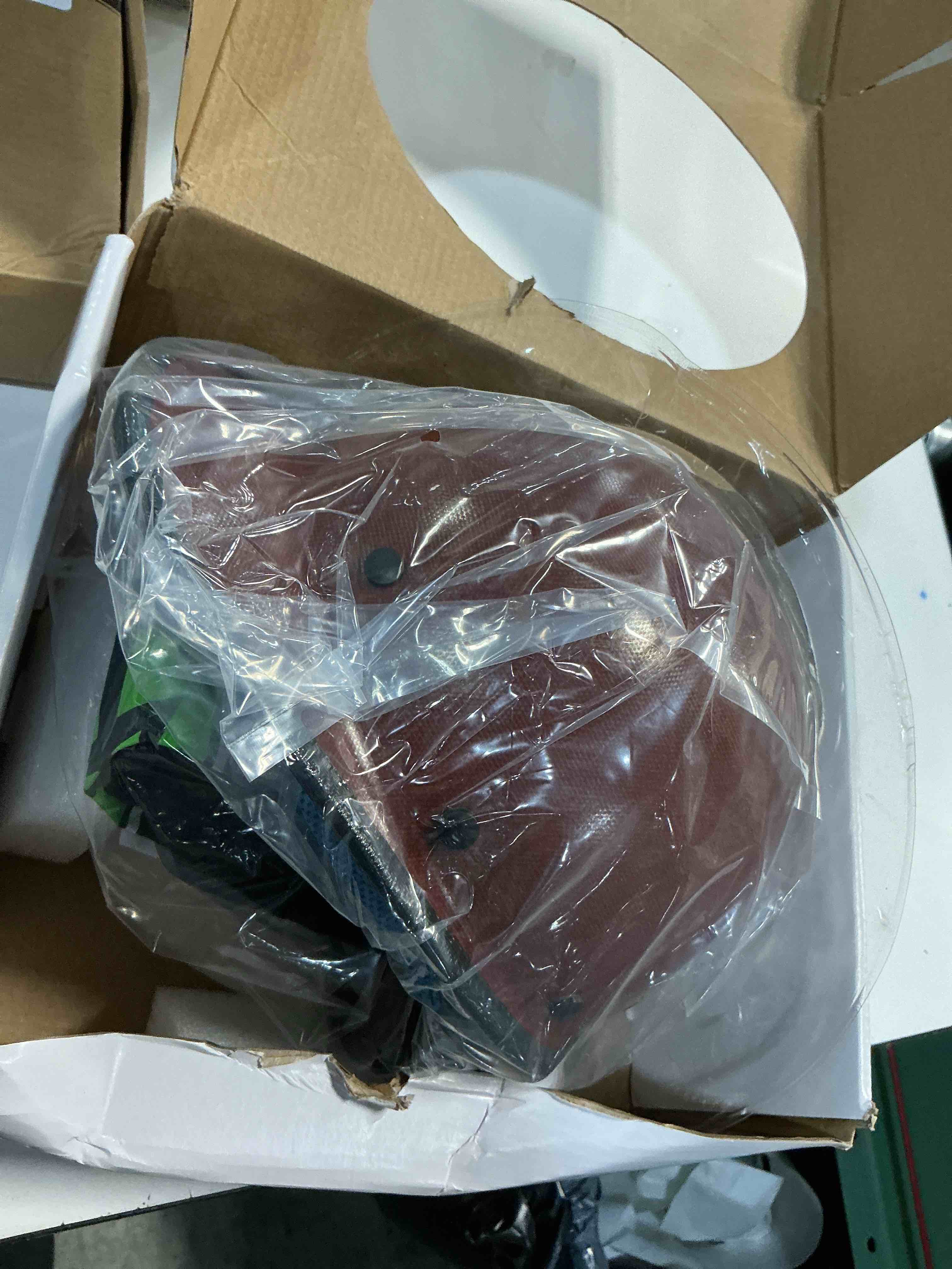 Condition photo showing New/Like New for green devil fiberglass full brim hard hat osha & ansi rated fiber hardhat for men with brim guard natural tan cap style