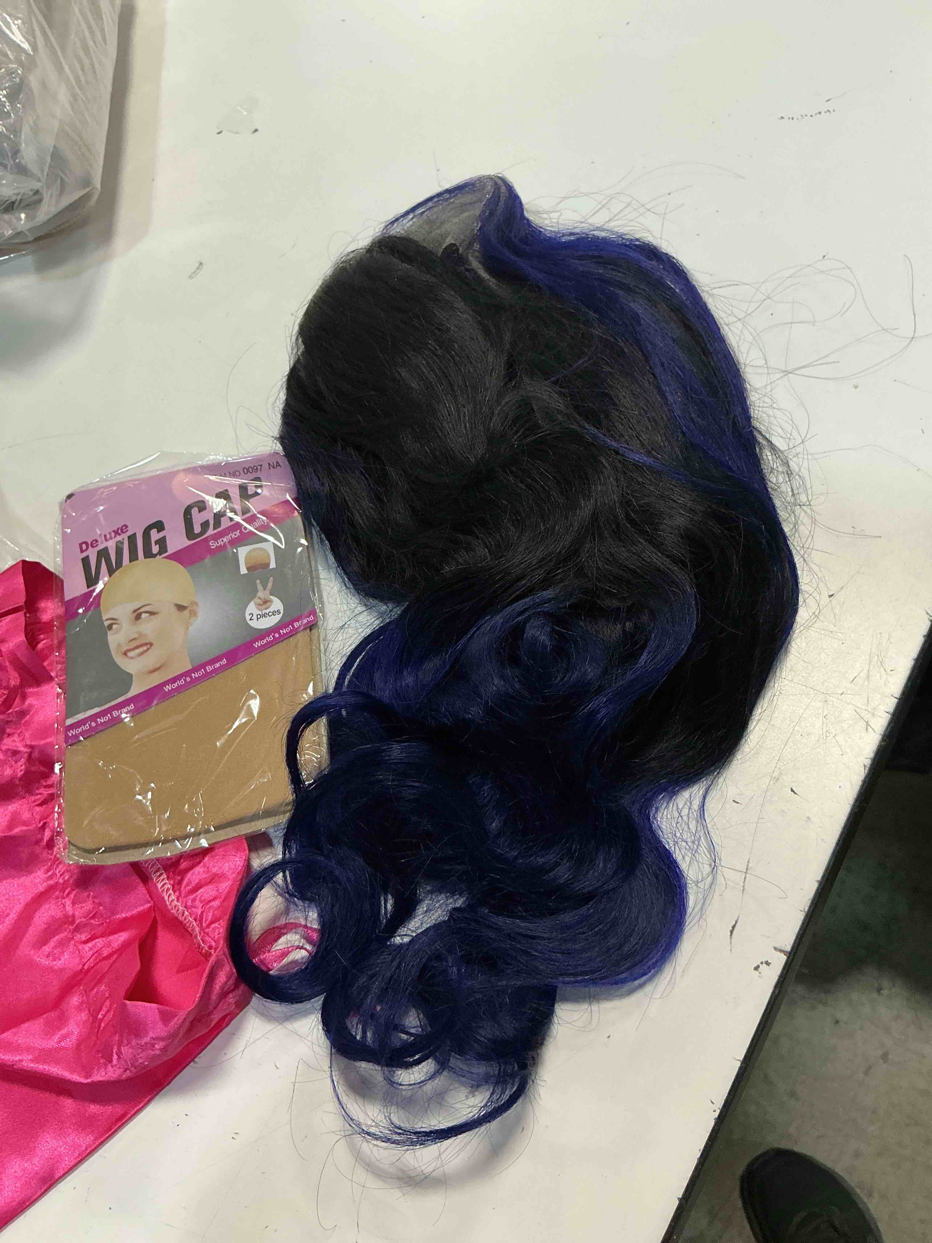 Condition photo showing Good Condition for dark blue skunk stripe body wavy lace front wigs human hair 1b/blue ombre 13x4 hd lace frontal wigs royal blue colored wigs highlight transparent lace wig glueless pre plucked 150% density 18 inch blue skunk stripe lace wig body wave 18 inch