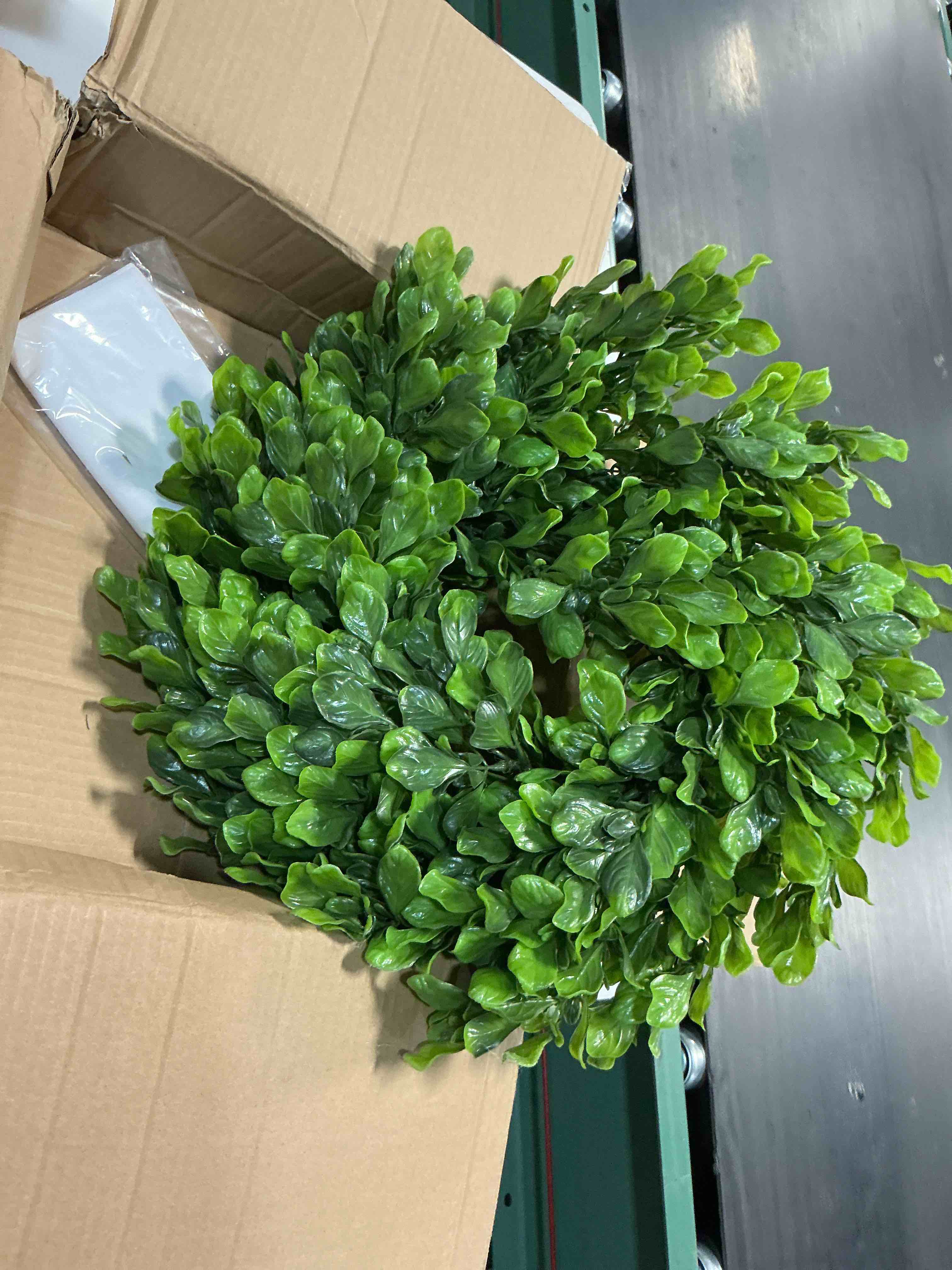 Condition photo showing New/Like New for 20 inch artificial boxwood wreath for front door, greenery spring summer wreath for all seasons with sash?st patrick's day decoration, farmhouse, garden, wedding, indoor & outdoor