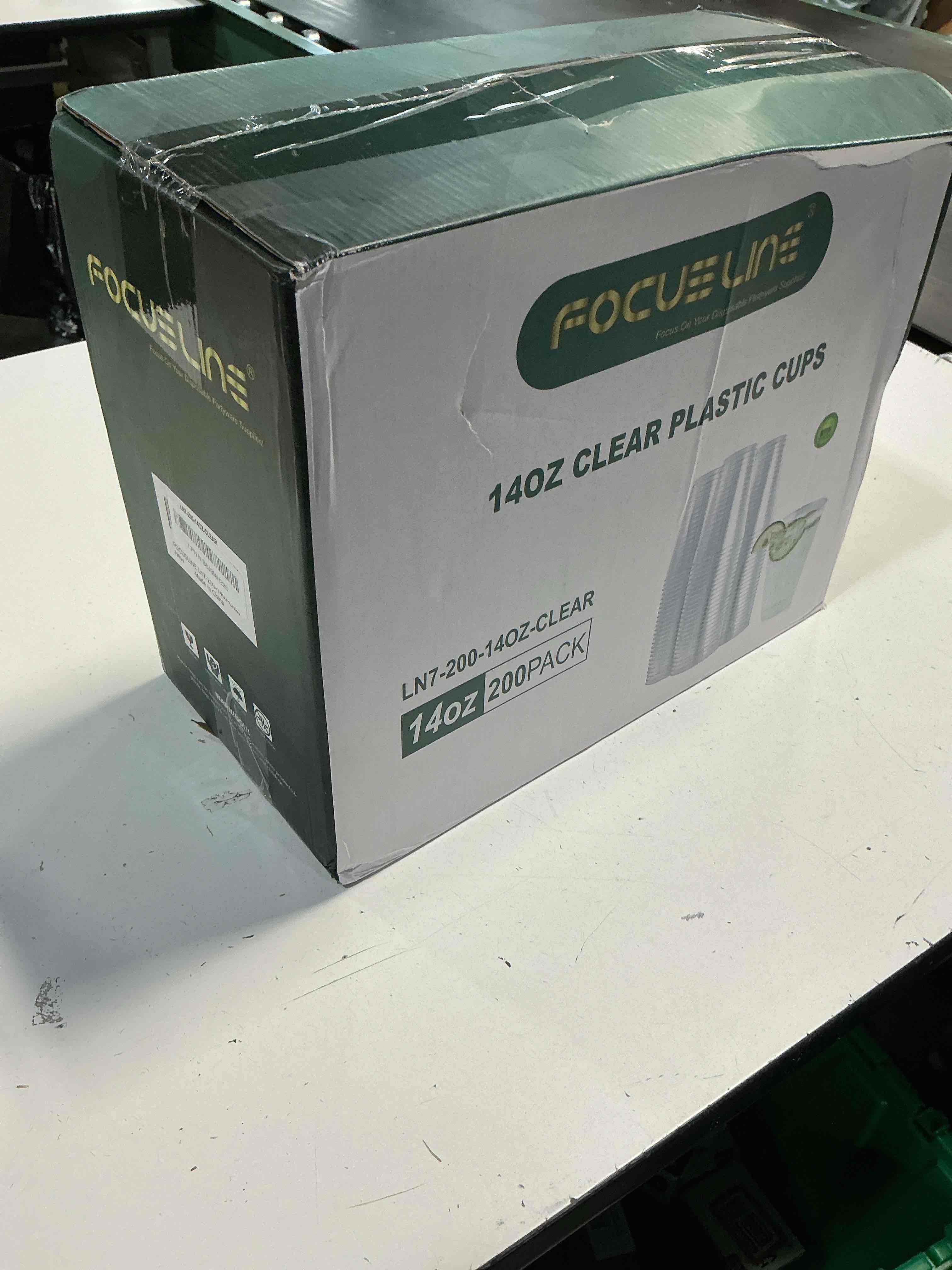 Condition photo showing New/Like New for focusline 200 pack 14 oz clear plastic cups, large disposable cups plastic party cup, 14 ounce heavy duty clear cups for thanksgiving, halloween, christmas 14oz