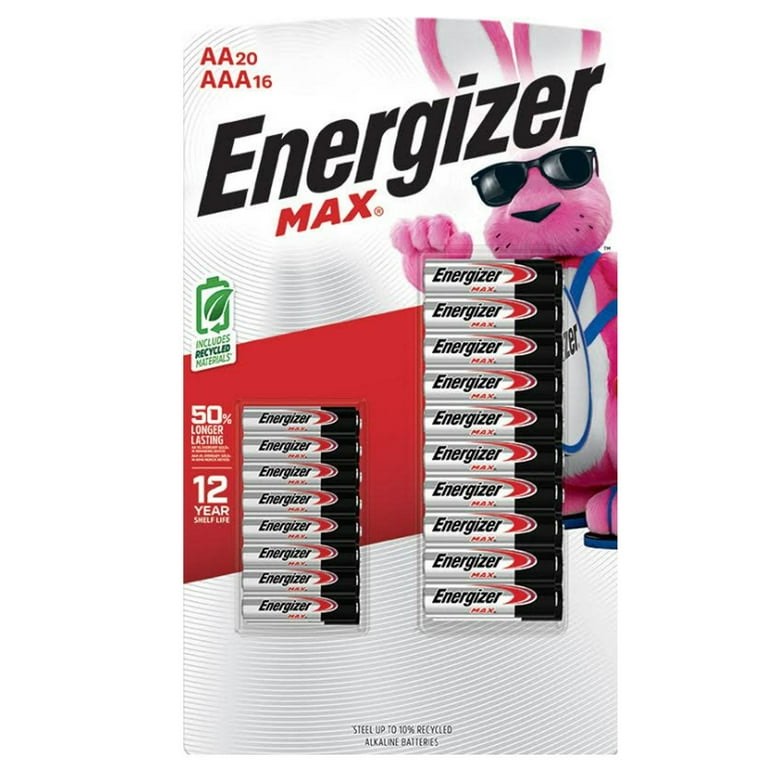 energizer max alkaline 20 aa + 16 aaa batteries combo pack