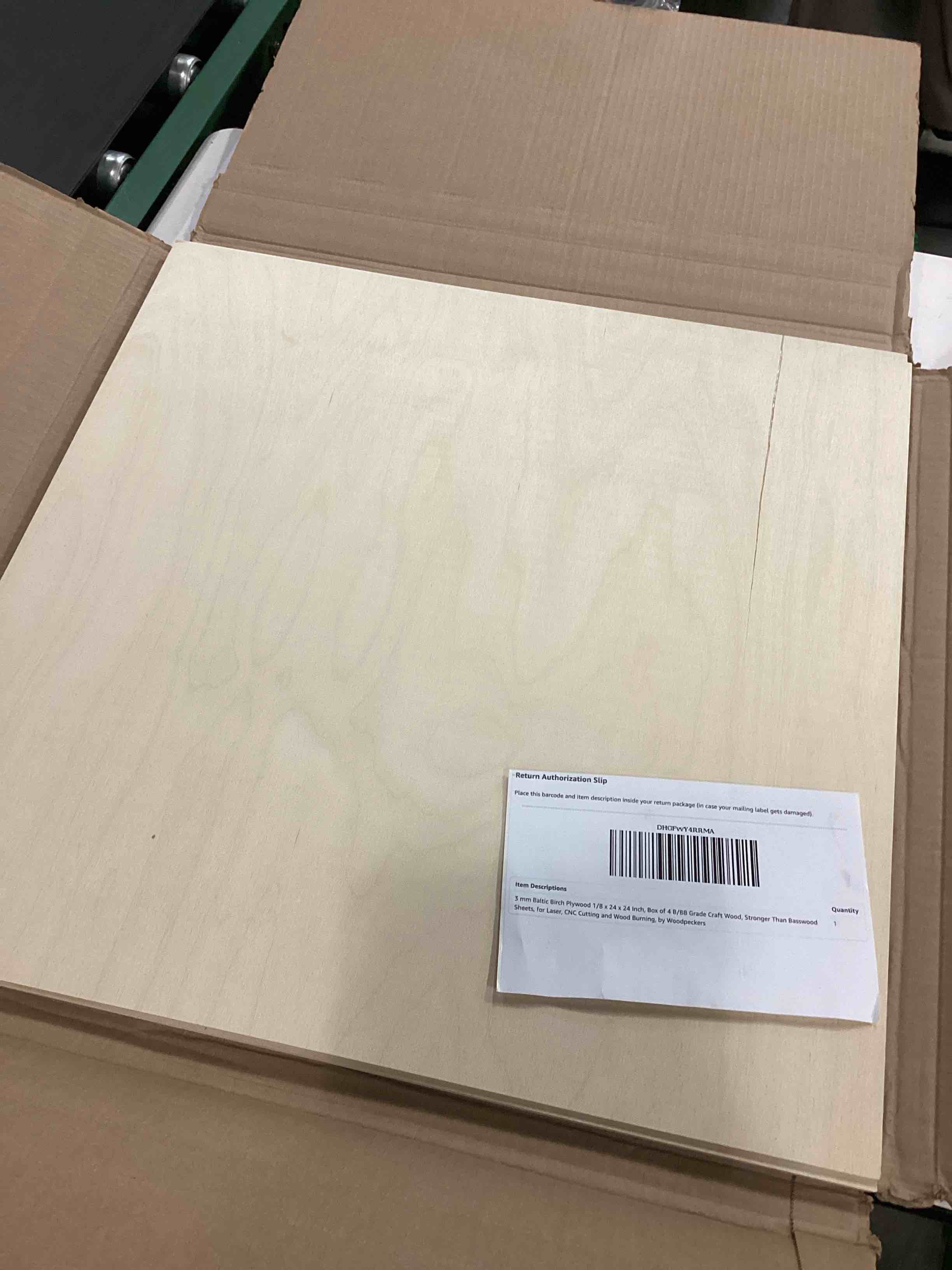 Condition photo showing Good Condition for 3 mm baltic birch plywood 1/8 x 24 x 24 inch, box of 4 b/bb grade craft wood, stronger than basswood sheets, for laser, cnc cutting and wood burning, by woodpeckers