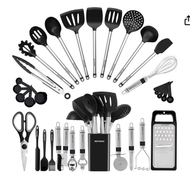 kitchen utensil set-silicone cooking utensils-33 kitchen gadgets & spoons for nonstick cookware-silicone and stainless steel spatula set-best kitchen tools, useful pots and pans accessories