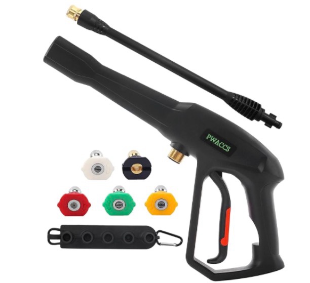pwaccs pressure washer gun replacement with extension wand kit — power washing trigger handle with 5 spray nozzles — pressure washer parts compatible with ryobi, green works & karcher — 2000 psi max
