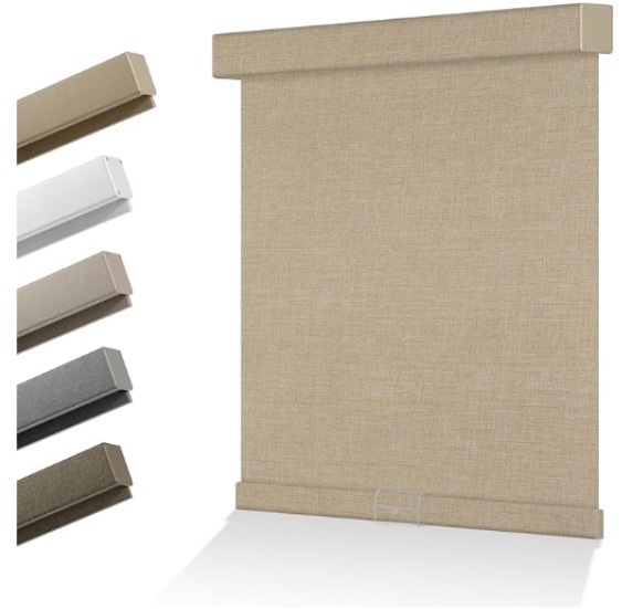 blackout linen roller shades for windows cordless room darkening roller blinds easy to install with cassette valance black out window shades for home office living room white,24" w x 84" h