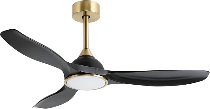 52 inch quiet dc motor 6 speed high cfm ceiling fan with lights remote control, 3 blade black gold indoor bedroom modern ceiling fan