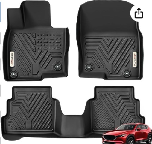 yitamotor floor mats fit for 2017-2025 mazda cx-5, tpe all weather custom fit floor liners for mazda cx5, 1st & 2nd row car mats accessories, black