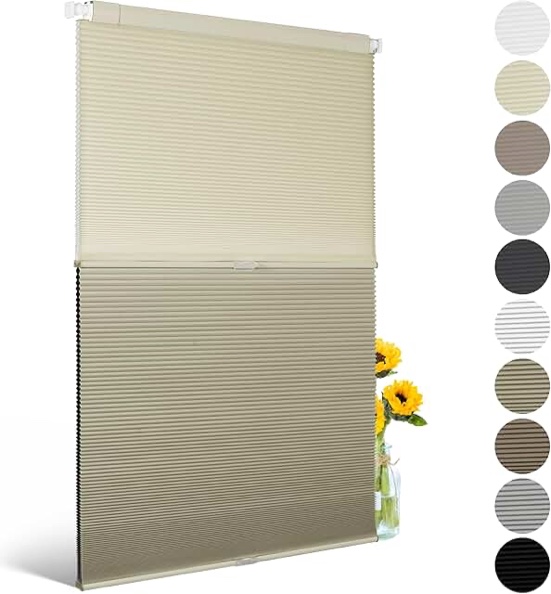 BERISSA Day Night Cellular Shades, Top Down Bottom Up No Drill Honeycomb Blinds for Windows, Window Shades for Home Office,Easy to Install,52" W x 72" H(Light Filtering+Blackout Beige
