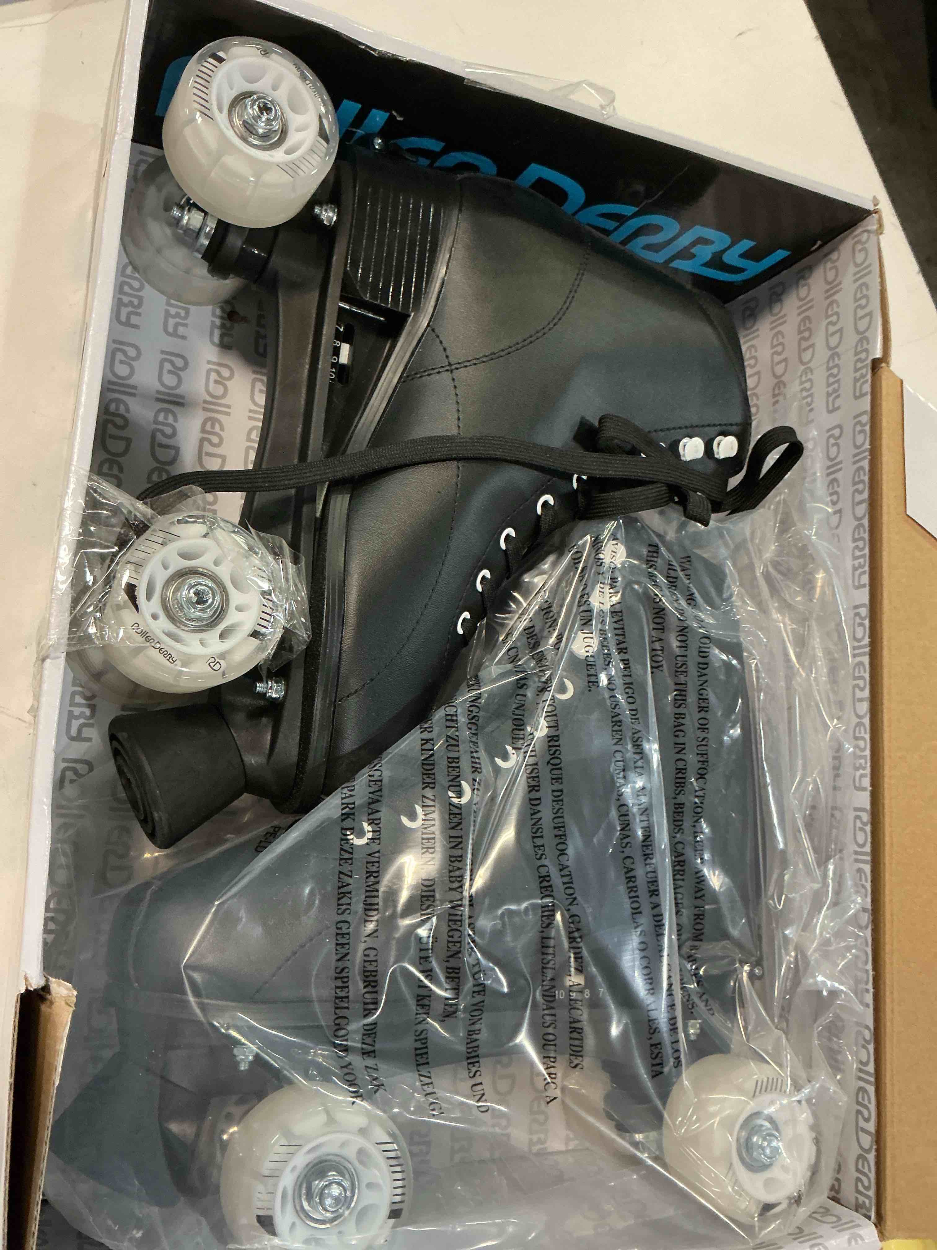 Condition photo showing Good Condition for roller derby youth adult custom fit quad roller skates - size: 7-10 - black