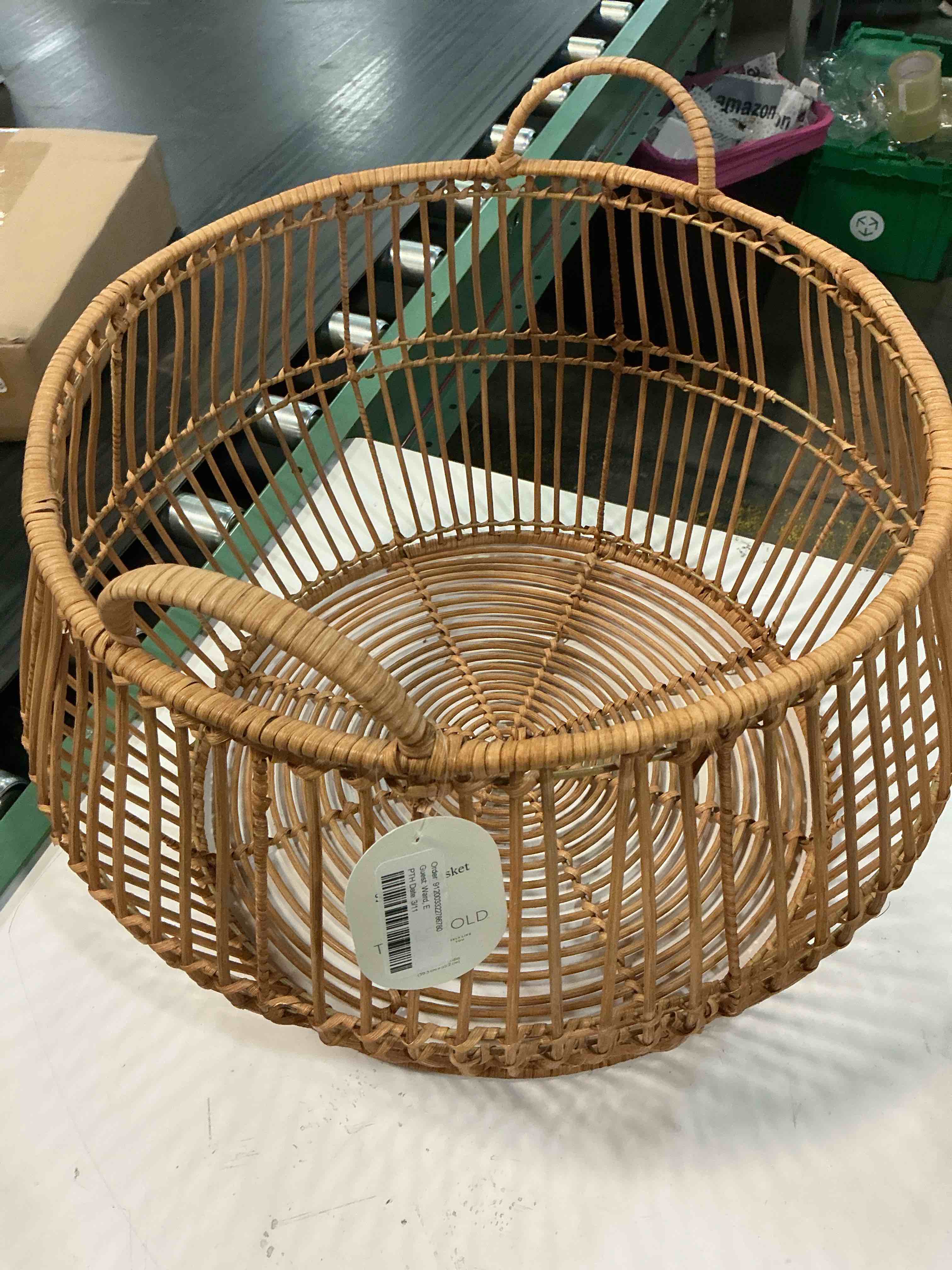 Condition photo showing Good Condition for round modern bulging short basket light stain - threshold™: handwoven rattan decorative storage, usda organic certified