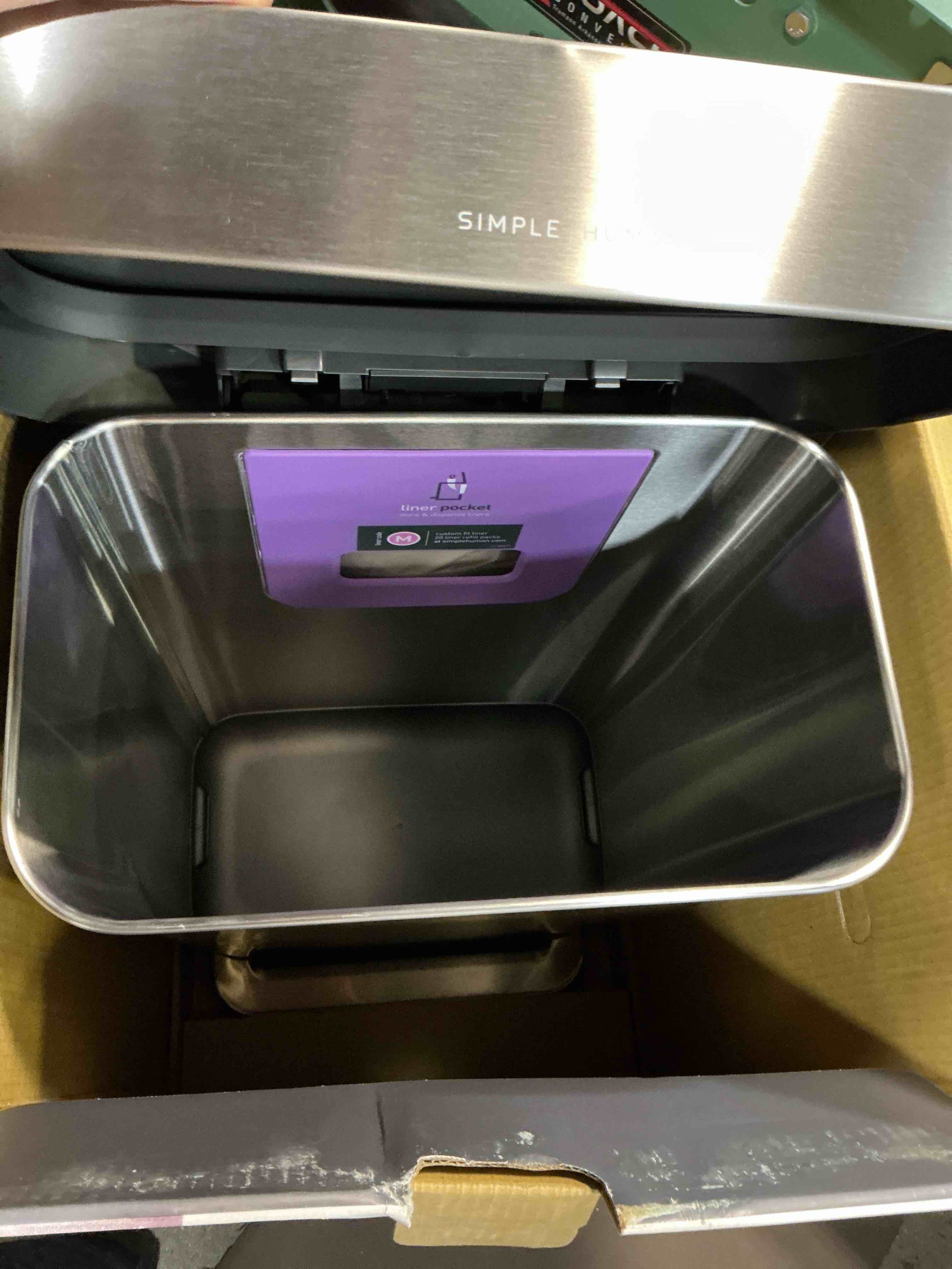 Condition photo showing Good Condition for simplehuman 45 liter / 12 gallon liter rectangular hands-free kitchen step trash can with soft-close lid, brushed stainless steel with plastic lid brushed stainless steel (with plastic lid) 45 liters