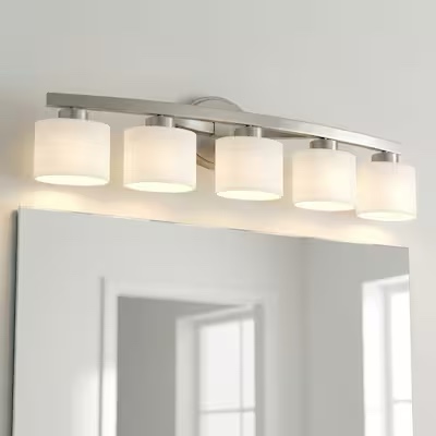allen + roth merington 5-light 37.5-in brushed nickel vanity light bar