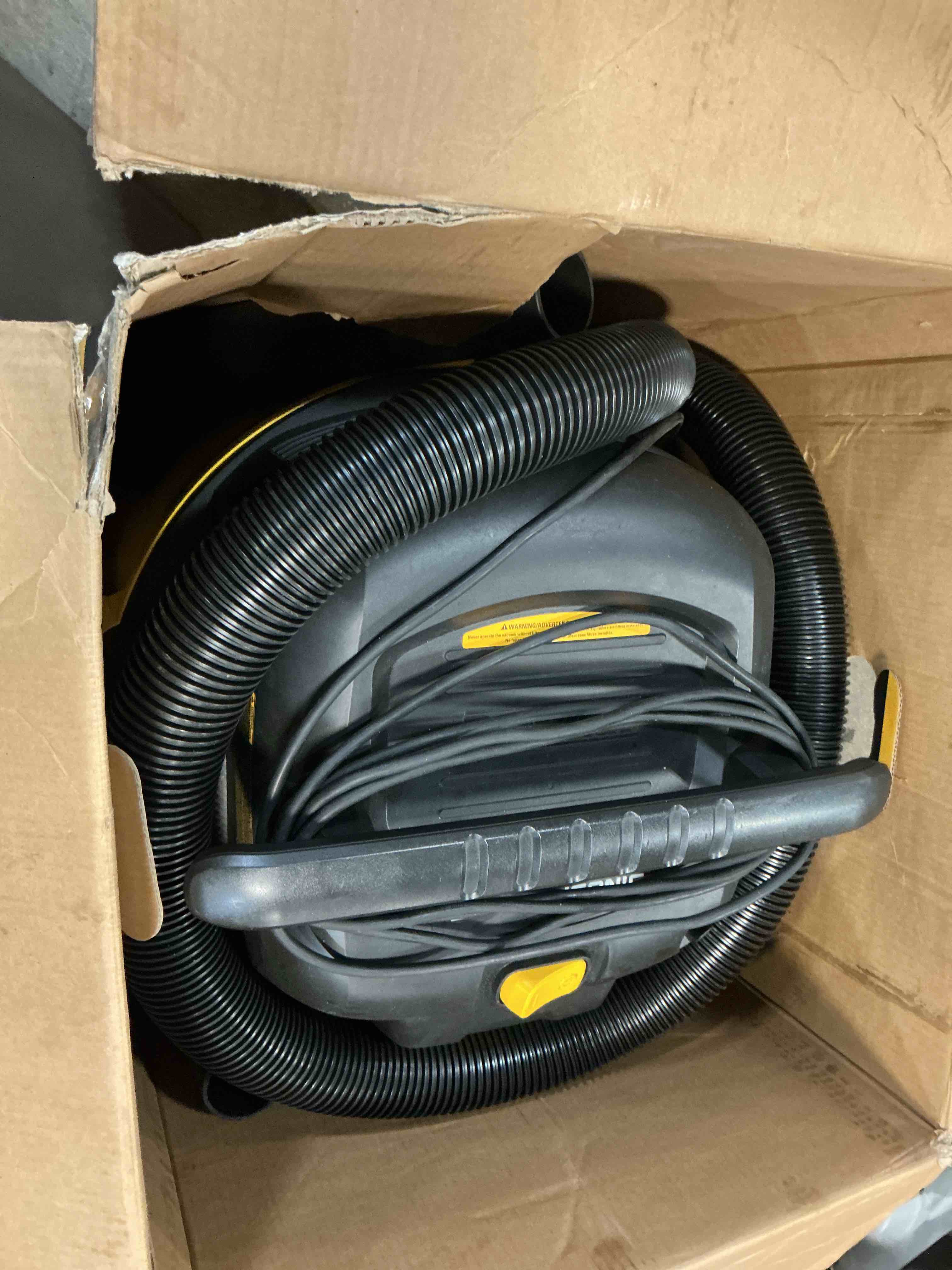 Condition photo showing As Is for dewalt stealthsonic quiet 16-gallon 6.5 hp corded wet/dry shop vacuum with accessorie