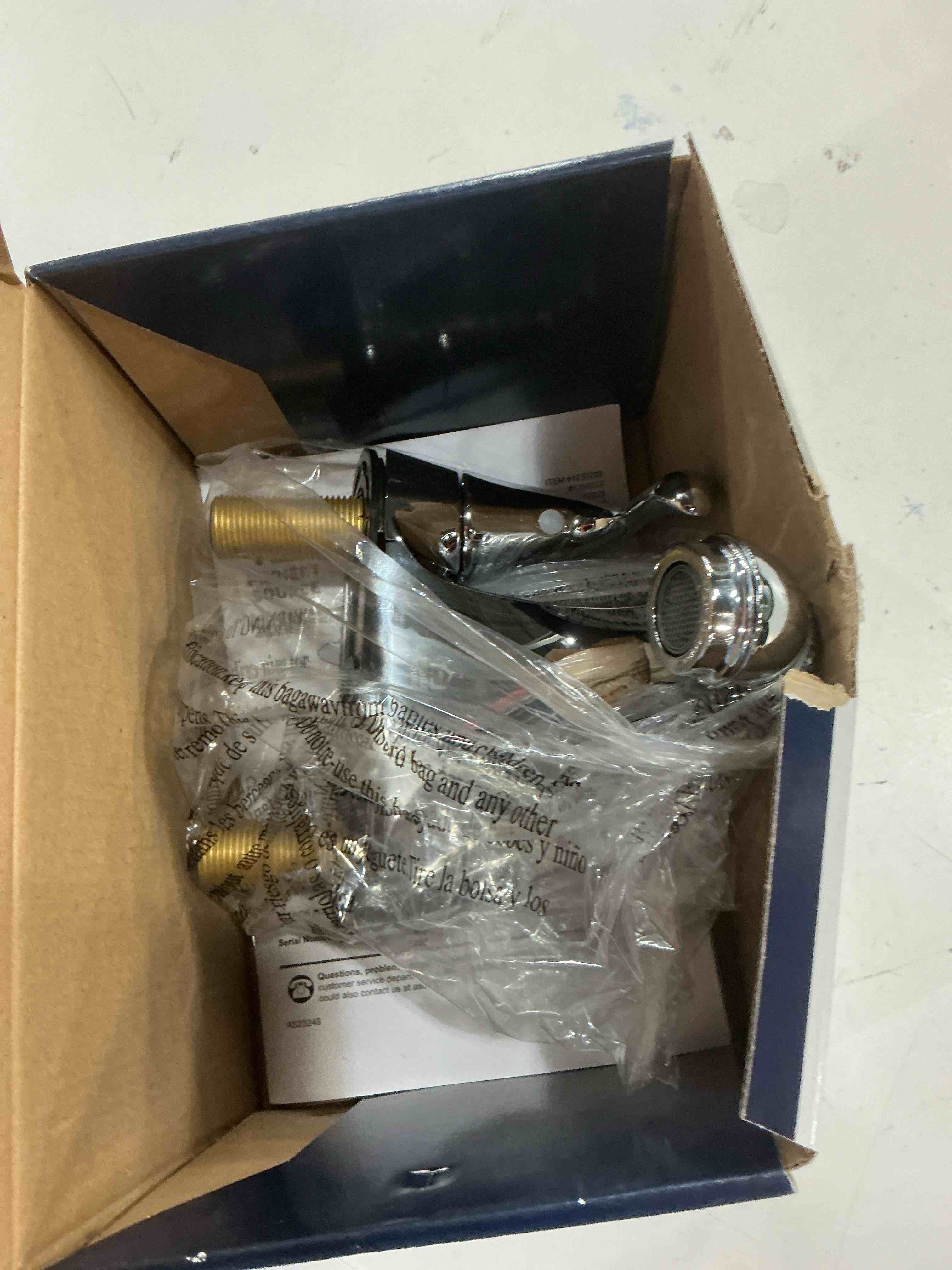 Condition photo showing As Is for project source chrome finish bathroom sink faucet w/ drain centerset