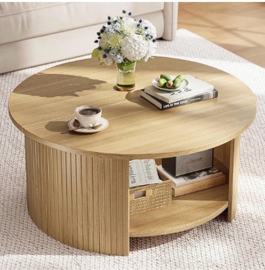linsy home oval coffee table, wood coffee table with storage, fluted accent center table with slidin