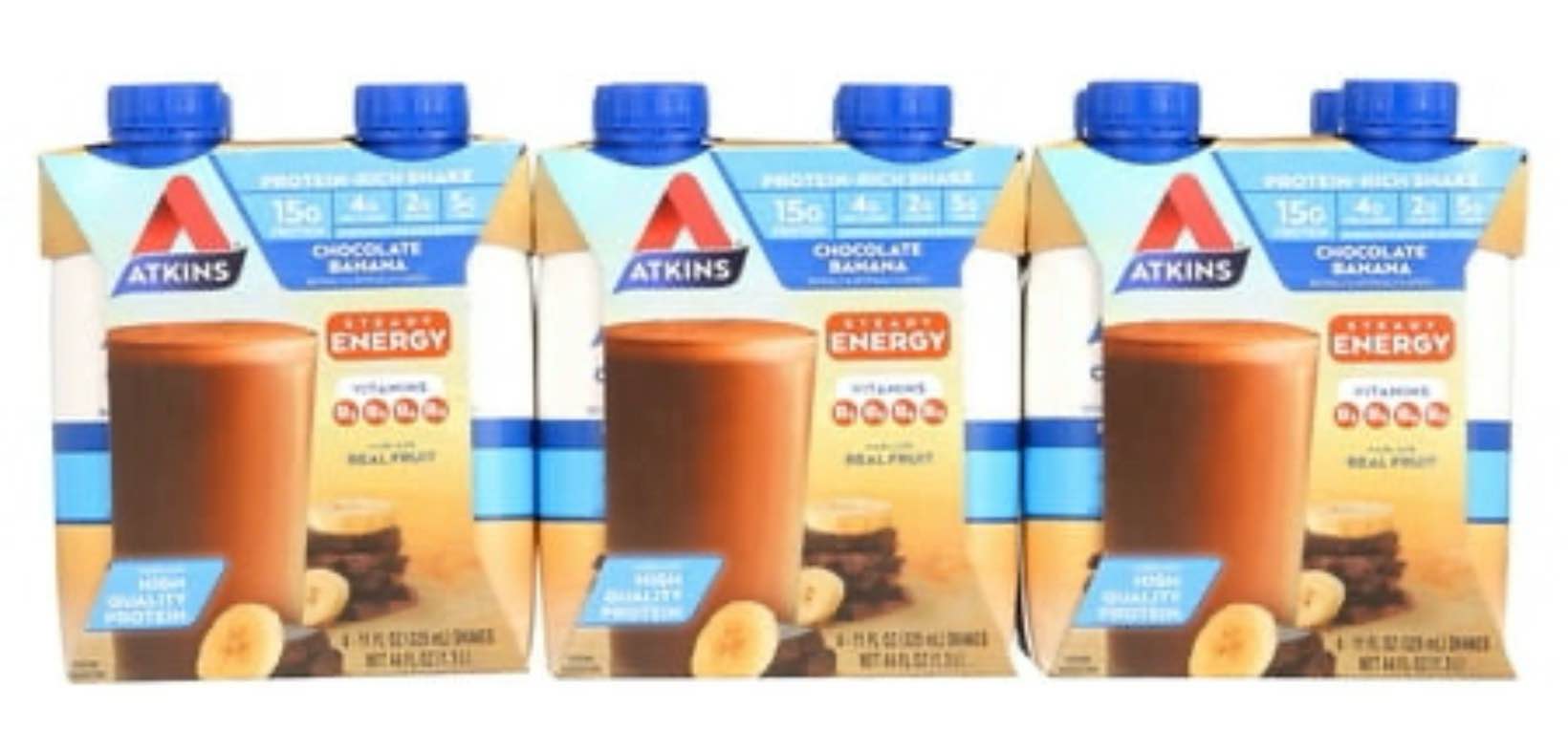 enjoy by-05/15/2026) atkins gluten free protein-rich shake  chocolate banana  keto friendly  3/4ct packs