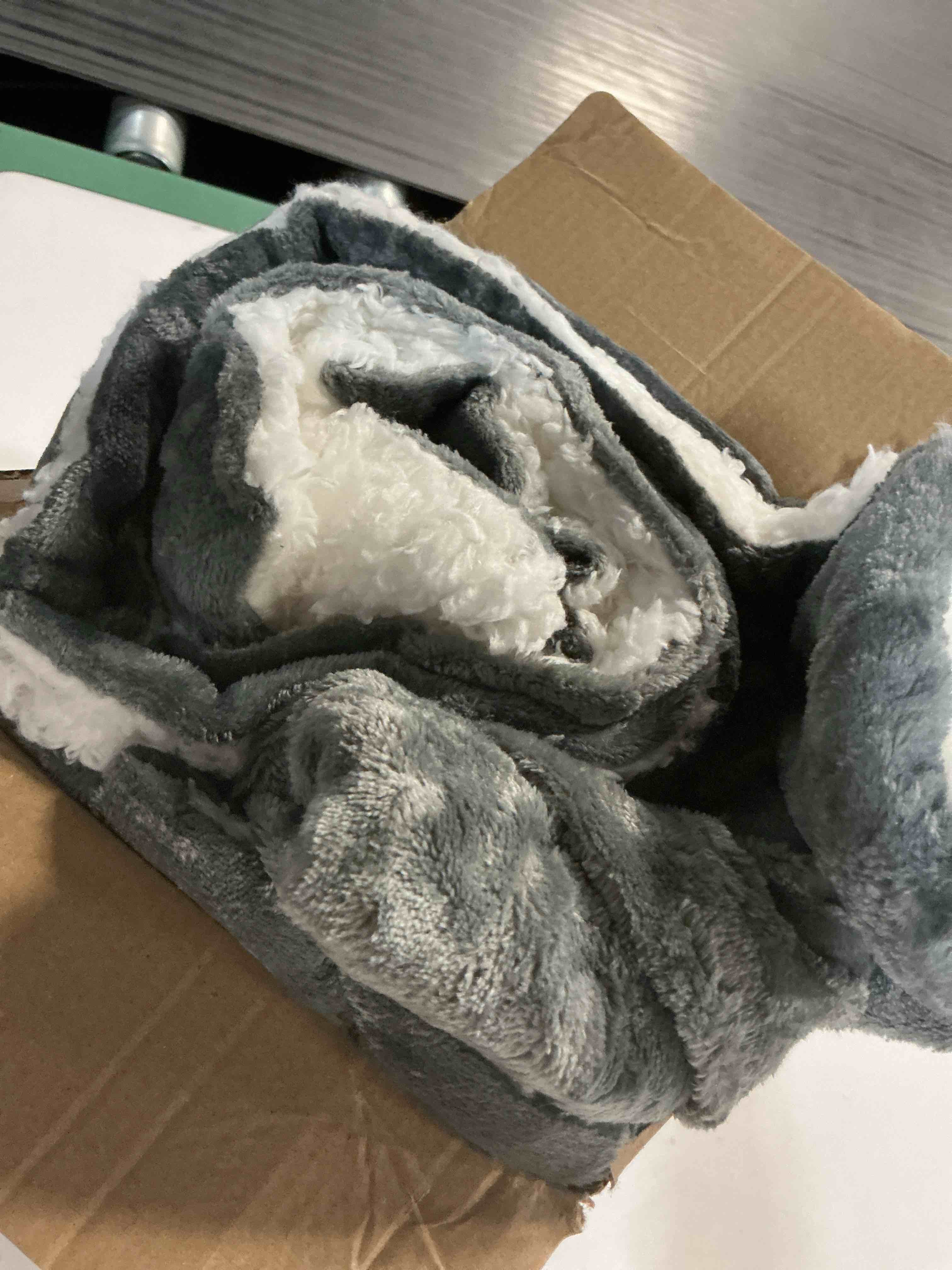 Condition photo showing As Is for bedsure gentlesoft sherpa fleece twin blanket for couch, non-heated, thick and warm throw for women and men, soft fuzzy plush blanket for winter, grey, 60x80 inches twin (60" x 80") 01 - grey