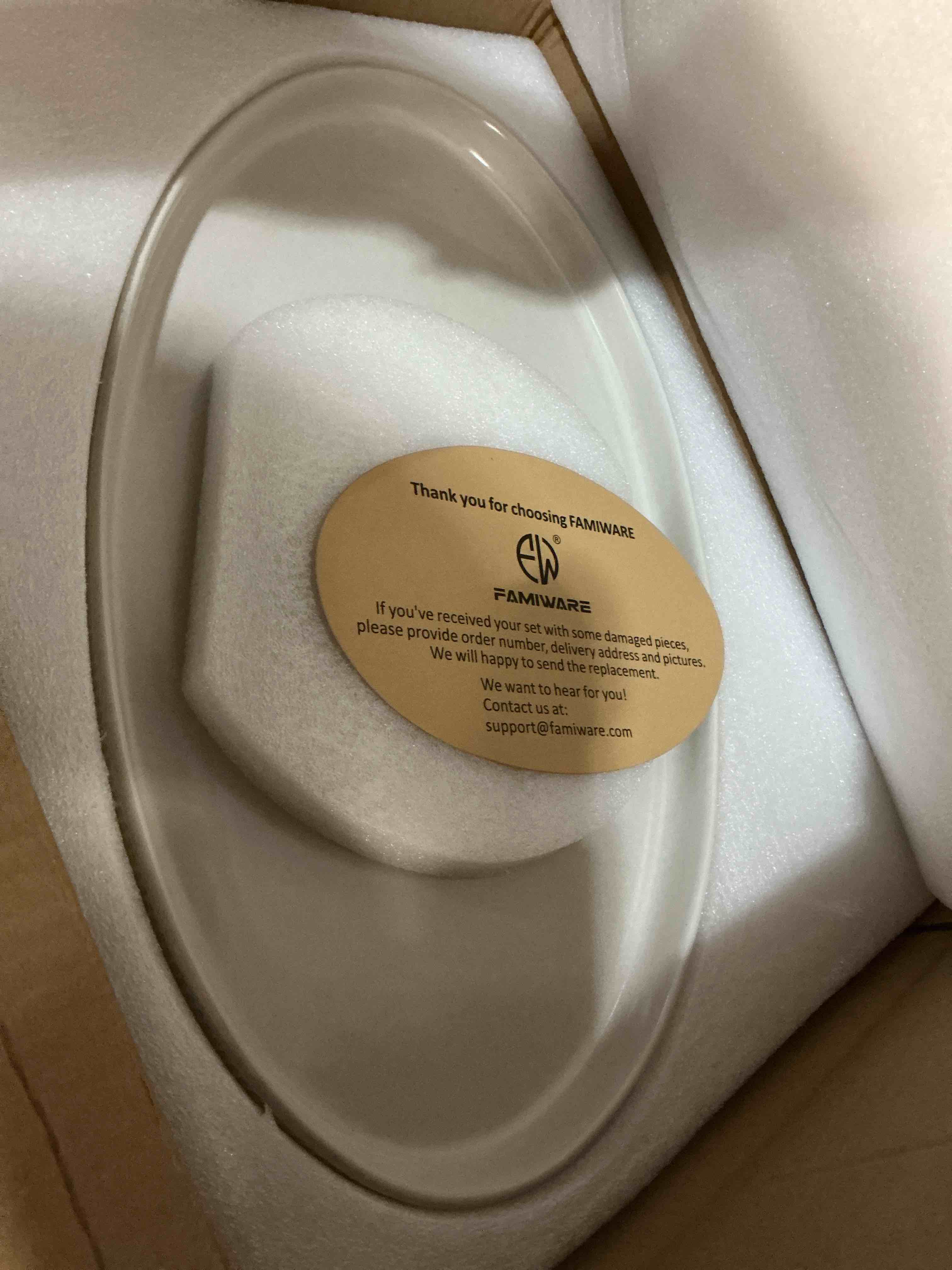 Condition photo showing Good Condition for famiware serving platter, 16/14.6/12.9 inch serving dishes for entertaining, party serving trays for food, buffet oval platters for food, large plates for bread turkey cheese appetizer, matte white