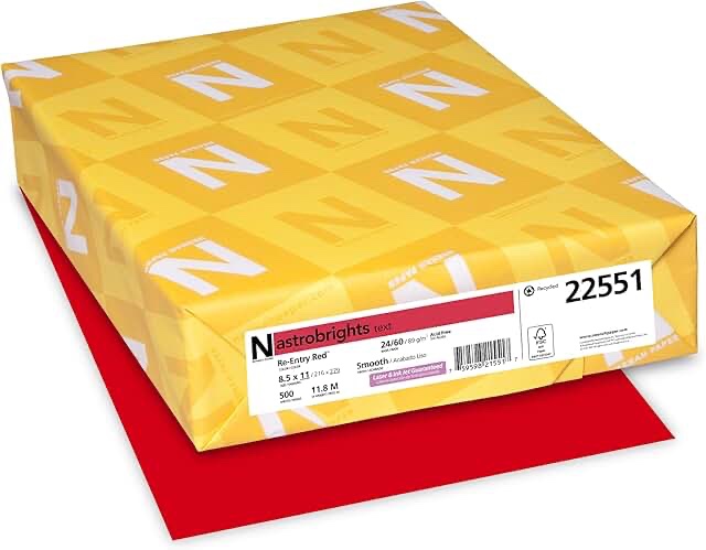 neenah astrobrights® bright color paper, letter size paper, 24 lb, fsc certified, rocket red, ream 2pack