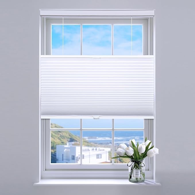 sunfree top down bottom up cellular blinds,cellular shades, honeycomb window shade for windows, 34" w x 72" h, white