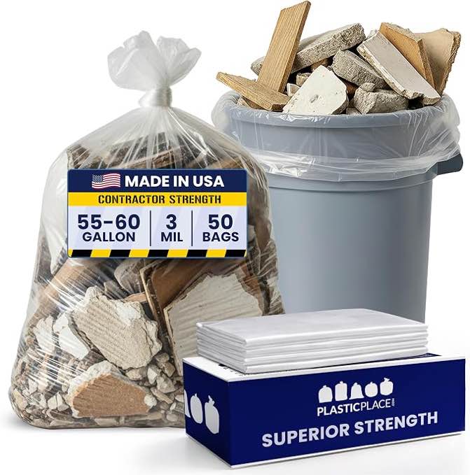Plasticplace 55-60 Gallon Trash Bags - Clear  case of 100 bags