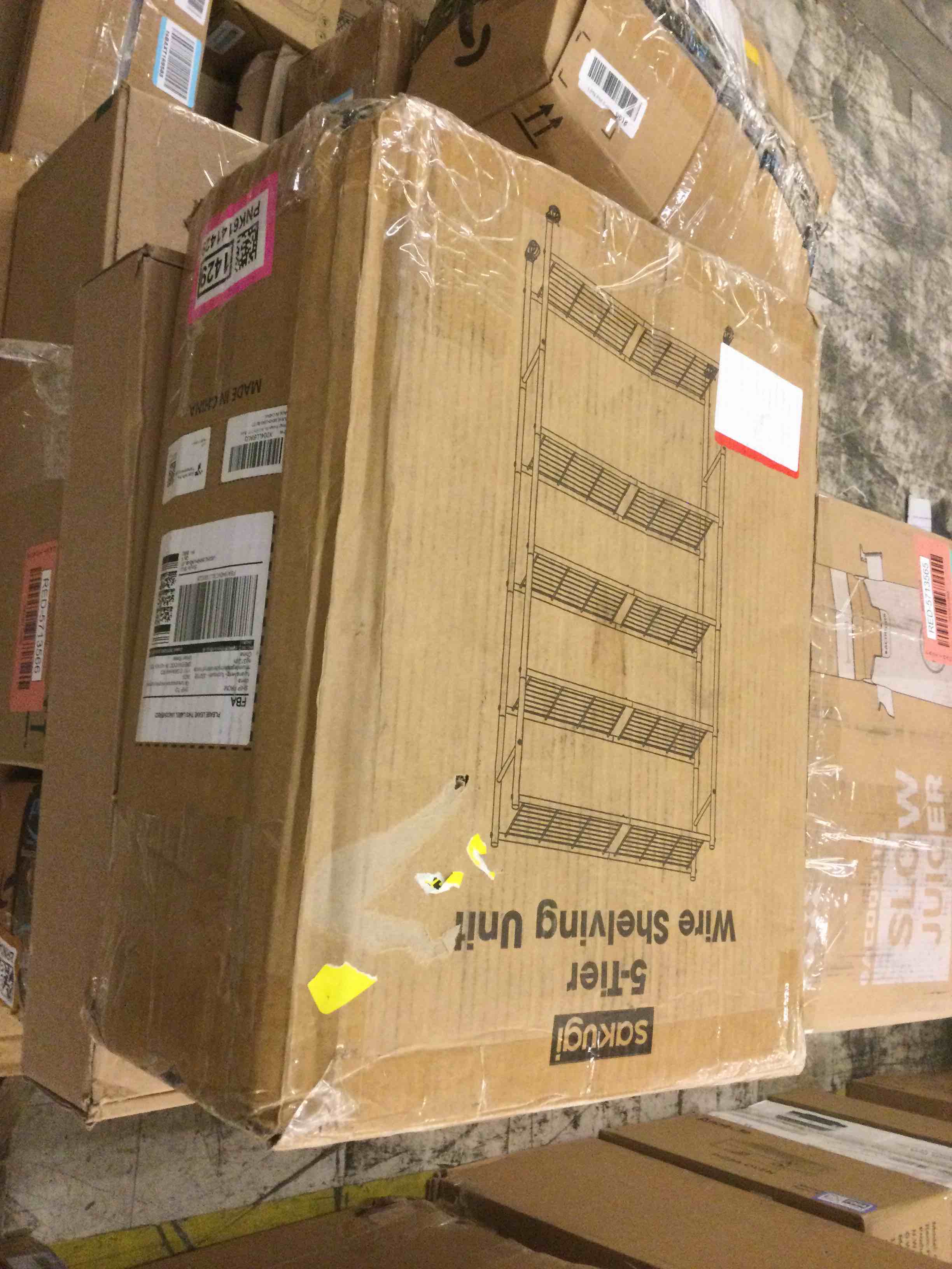 Condition photo showing As Is for Storage Shelves Organizer - 5 Tier Metal Shelf Organizer with Metal Wheels and Adjustable Leveling Feet, Heavy Duty Garage Shelving for Kitchen, Pantry and Closet, 33.1"x12.6"x73.5", Black Black 33.1W x 12.6D x 73.5H(5T)