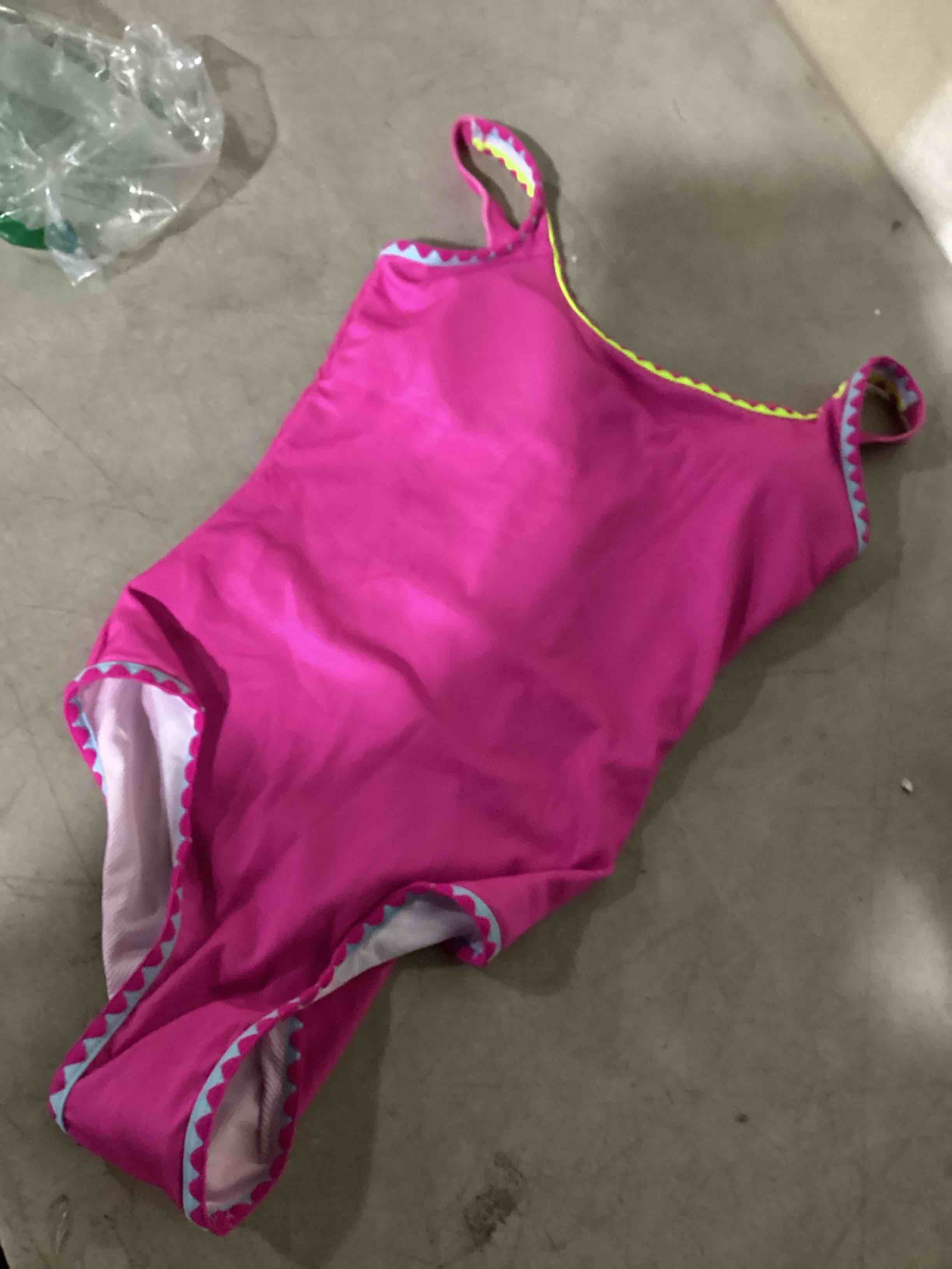 Condition photo showing Good Condition for qaoerde girls swimsuit one piece swimsuits solid color bathing suit colorful contrast trim adjustable straps swimwear 9-16y hot pink 13-14 years