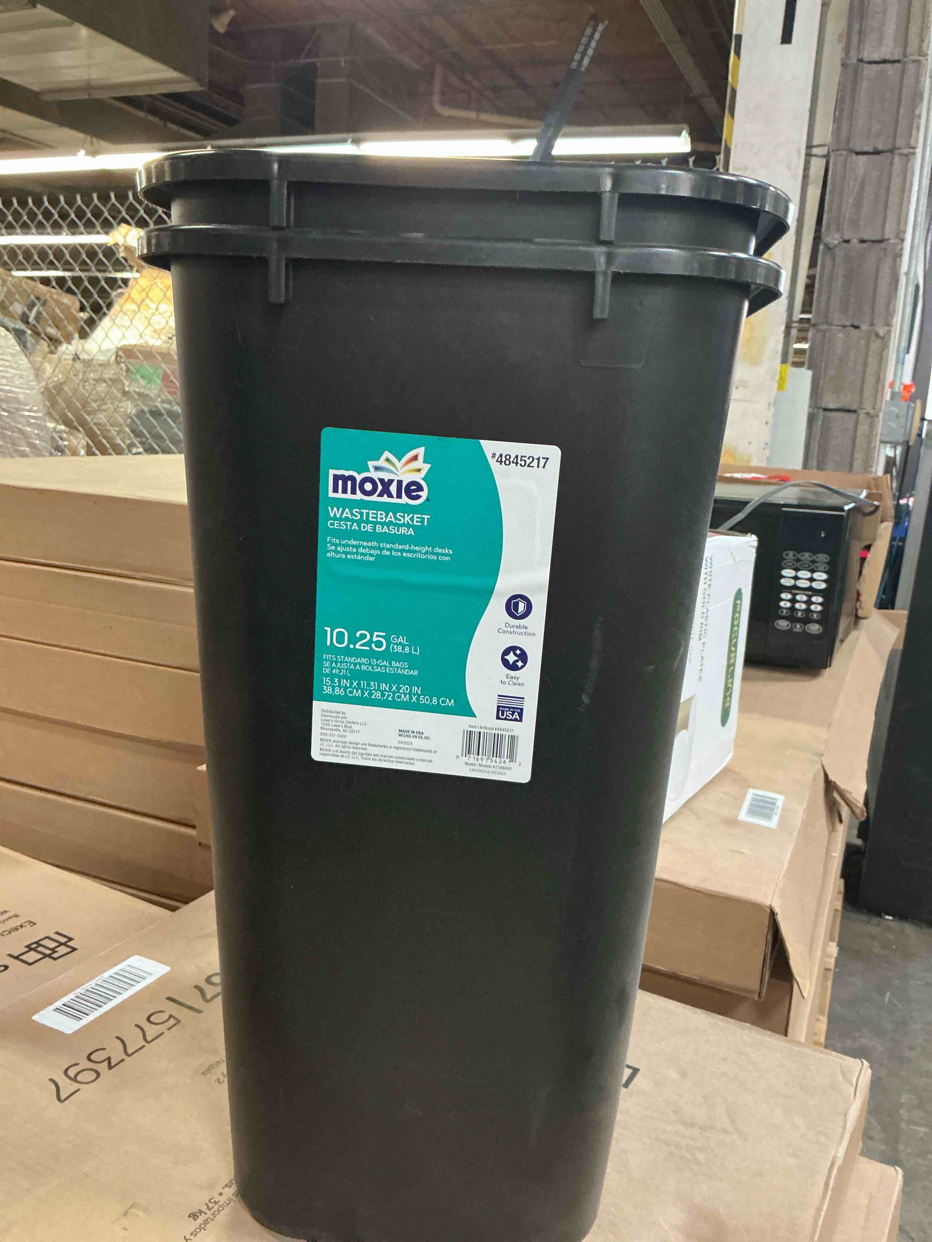 MOXIE 10.25 Gallon Black Plastic Kitchen Lidless Trash Can
