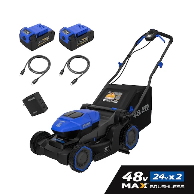 kobalt cordless electric lawn mower 17 in, batteries and charger included
