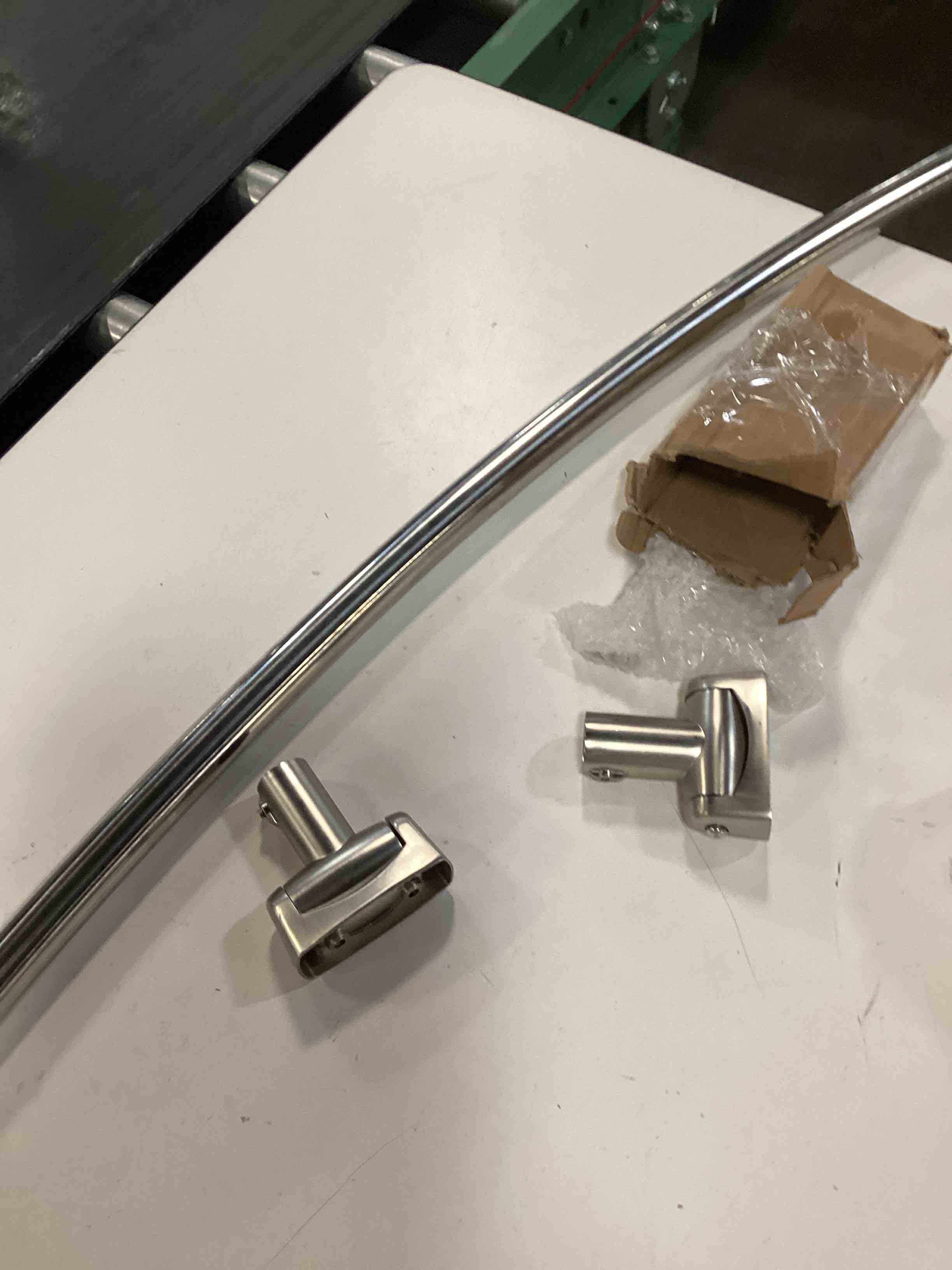 Condition photo showing As Is for incomplete brushed nickel curved shower curtain rod for bathroom 33-78 in adjustable rounded shower rod, rustproof stainless steel non-slip bowed shower rods for bathtub, stall extra shower space need drilling