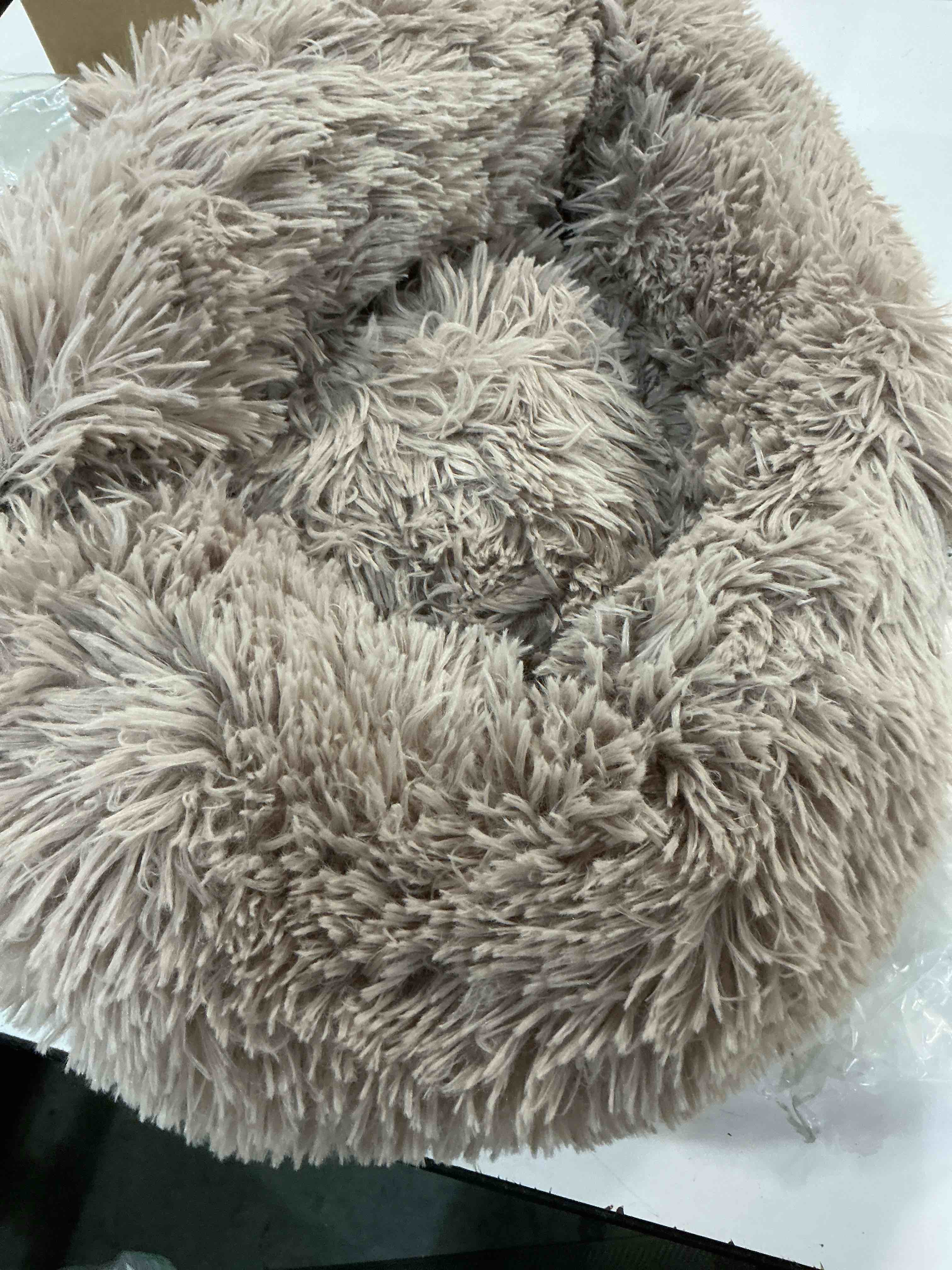 Condition photo showing Good Condition for jollyvogue calming small dog & cat bed for indoor cats - 20 inches washable donut bed for kittens & puppies, anti-anxiety round fluffy plush pet beds (fits up to 15 lbs, cream brown) cream brown 20.0"l x 20.0"w x 6.0"th