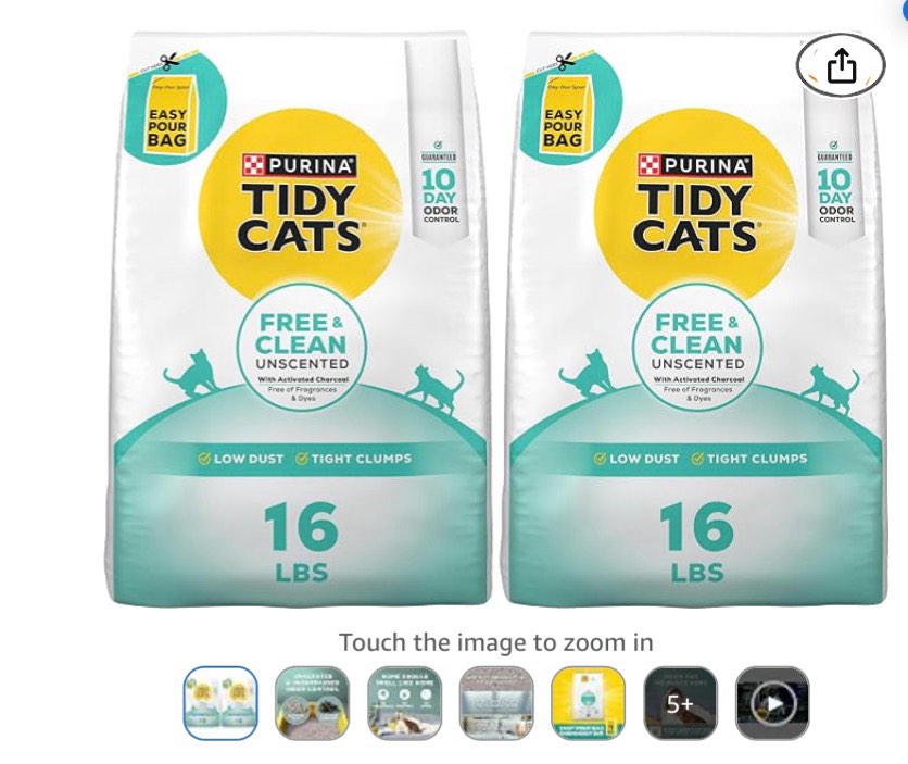 purina tidy cats clumping cat litter odor control, free and clean unscented multi cat litter - 16 lb. bag (pack of 2)