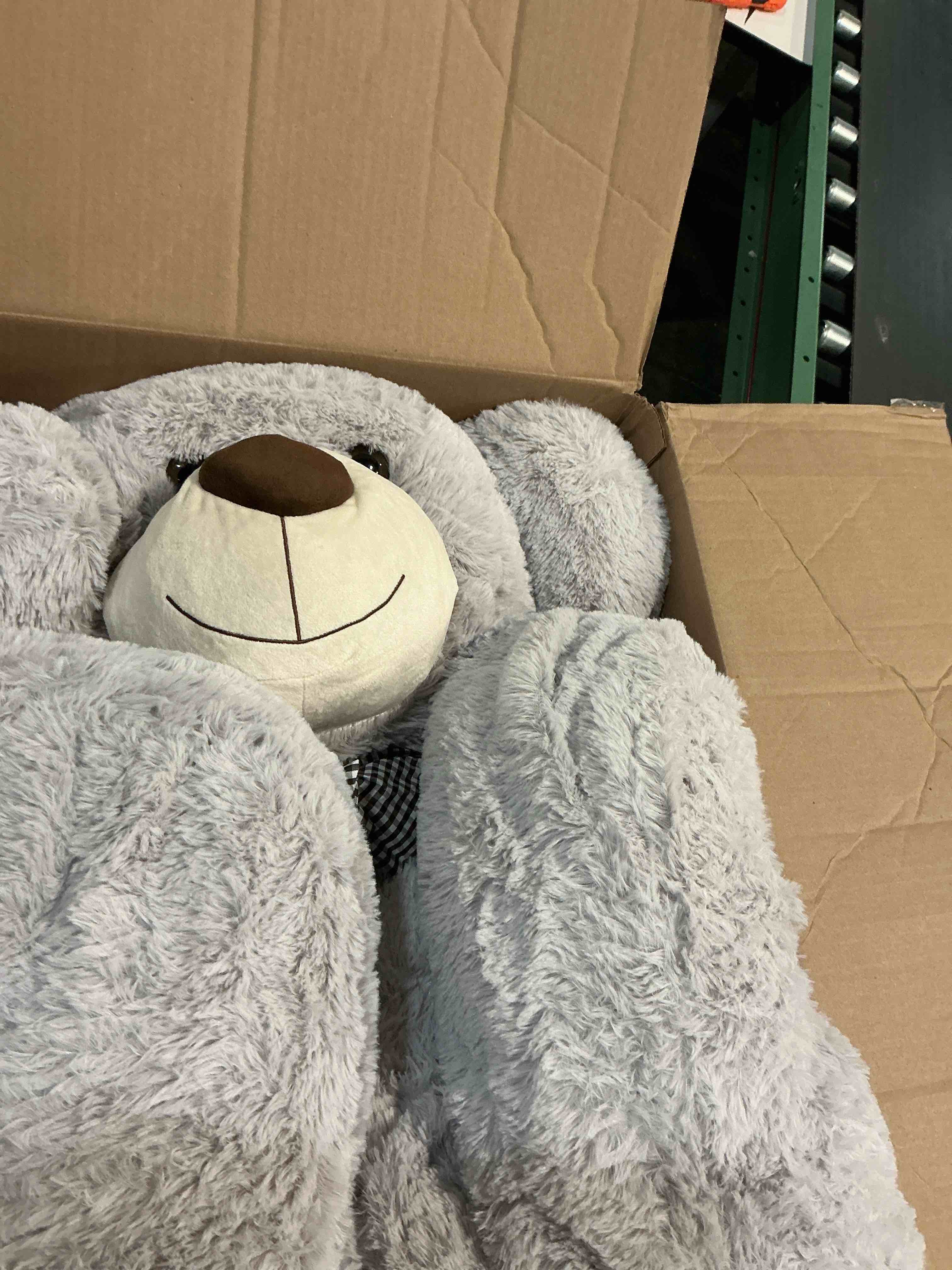 Condition photo showing As Is for maogolan giant teddy bear plush 5 feet, life size large stuffed animal 5 feet,soft and fluffy big teddy bear gift for baby shower,christmas,valentines,gray grey 5 feet