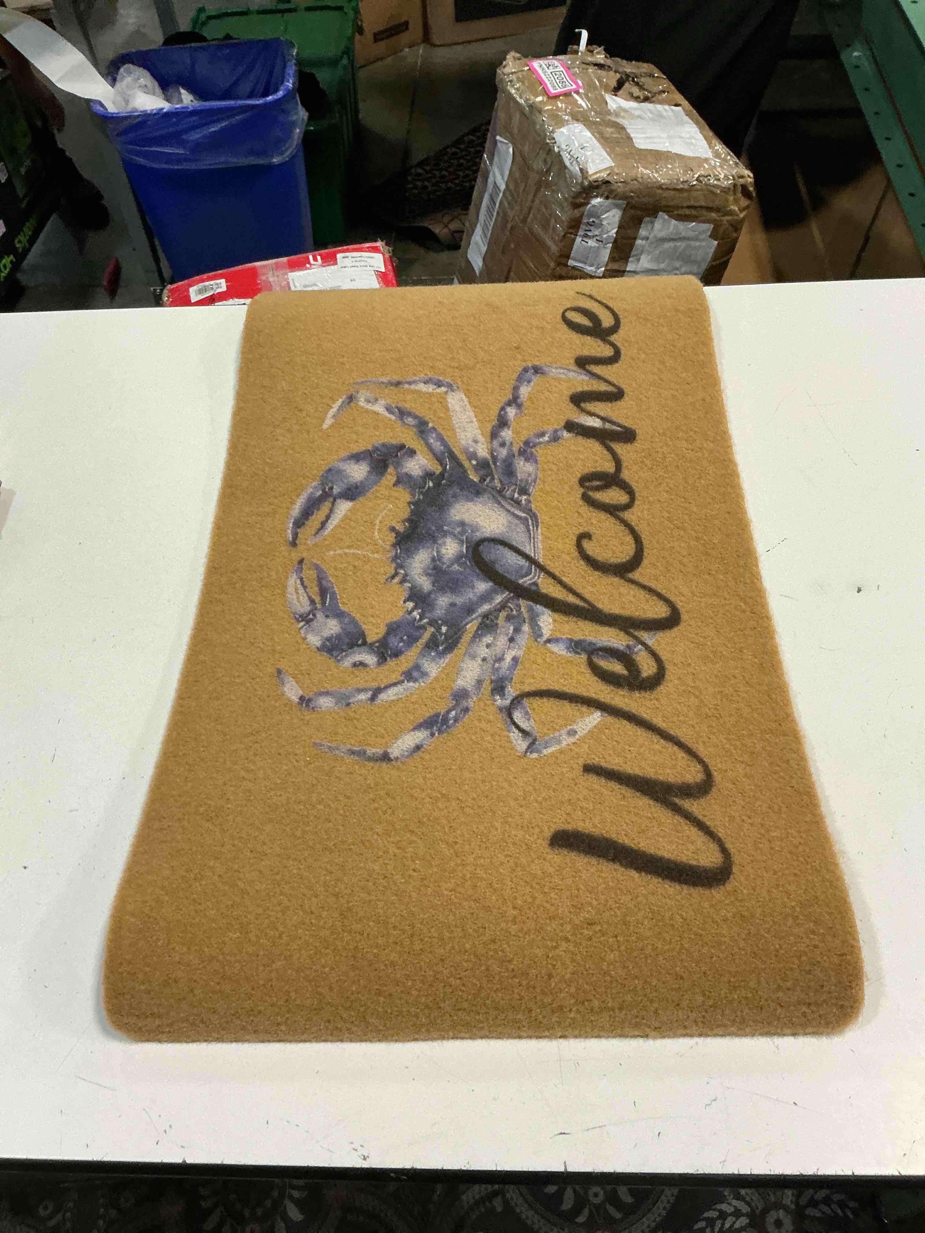 Condition photo showing As Is for hf by lt beware of crab 100% coir doormat, 18 x 30 inches, naturally durable, pvc-backing, sustainable