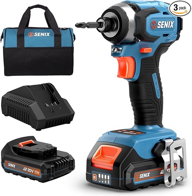 senix x2 20 volt max* 1/4-inch cordless impact driver, 4-speed battery screwdriver, brushless motor, led light, 130 foot-pounds of max torque, includes soft bag, 2.0 ah battery & charger (pdix2-m2) - amazon.com