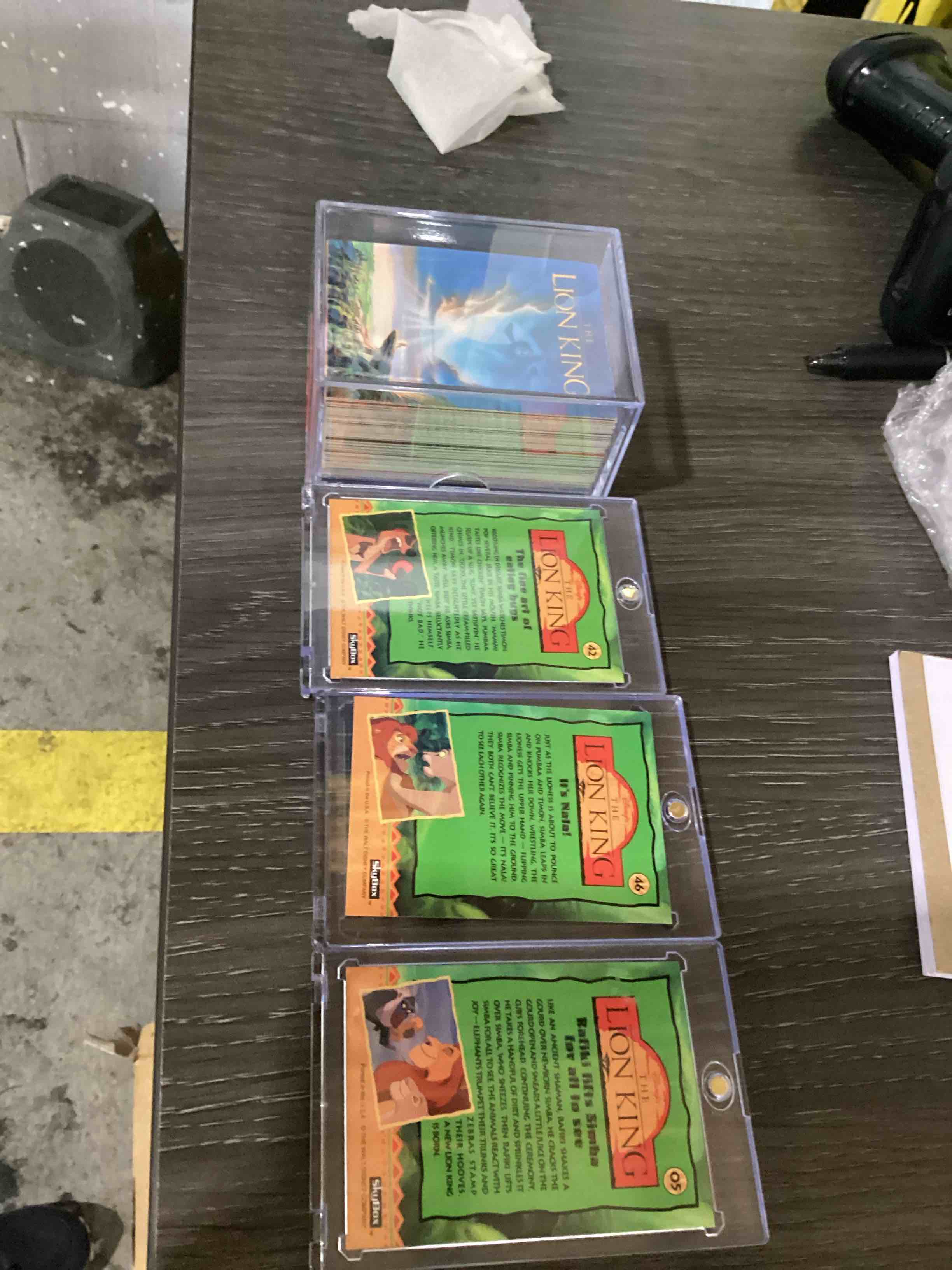 Condition photo showing New/Like New for 1994 lion king, hakuna matata! ultra rare, original & authentic lion king movie cards, 90 card lot is all cards from year complete! mufasa, simba, scar, timon & more! 1994 skybox the lion king ultra rare! 90 cards per lot, filled with cool pictures & legendary moments from this historic movie series! wow! a serious pop culture collectible!