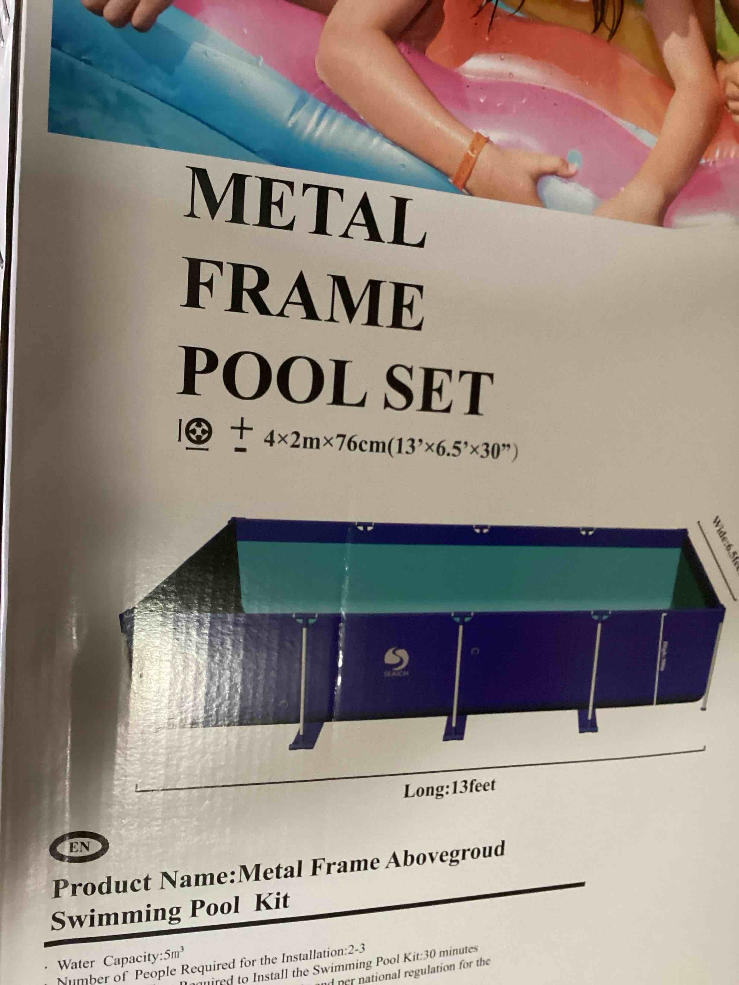 Condition photo showing As Is for seaich - above ground metal frame pool - multi color pvc