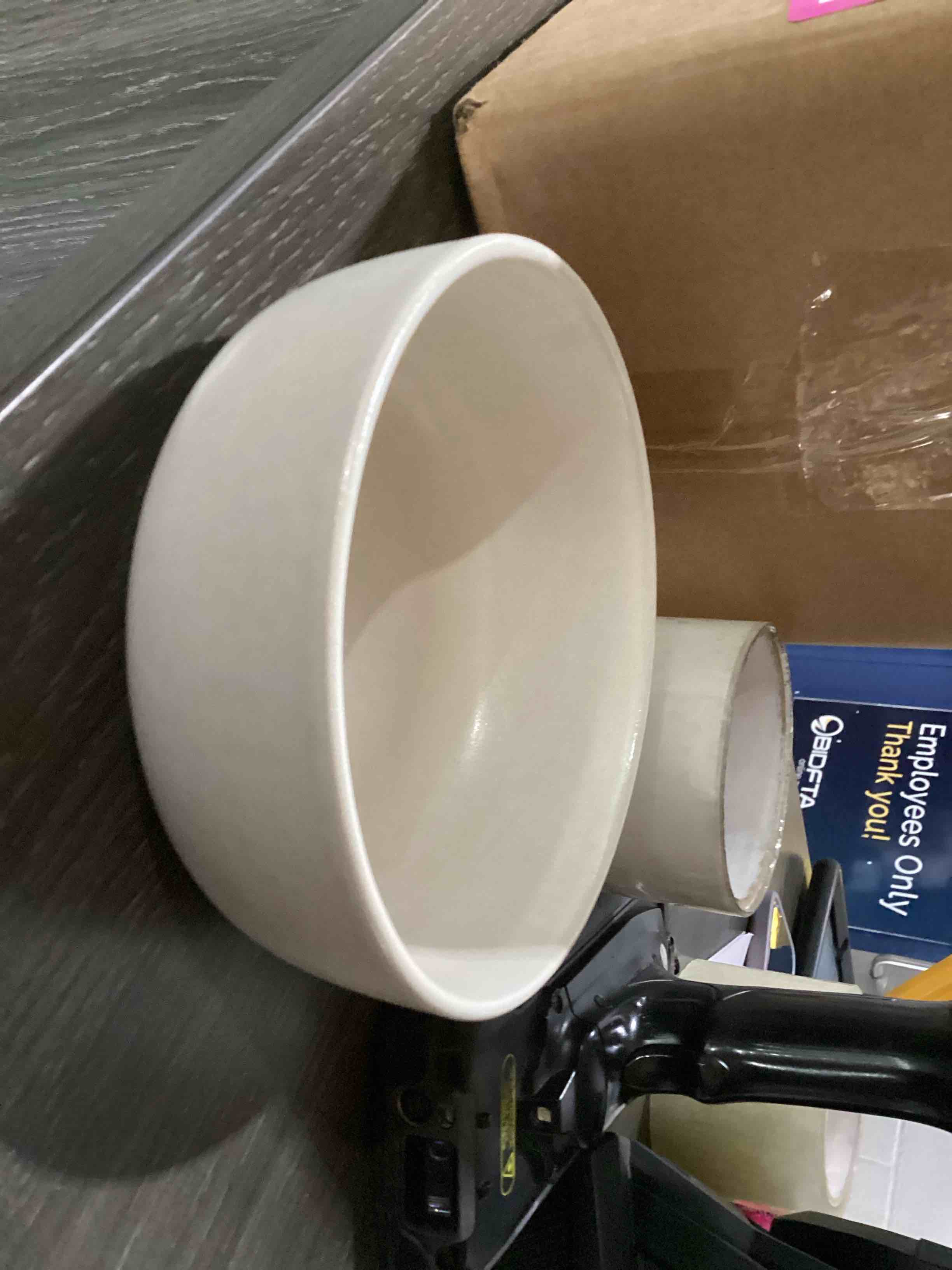 Condition photo showing As Is for bowls only famiware milkyway bowl set reactive glaze dish set, stoneware dishes set for 4, matte beige white matte beige white 4-set