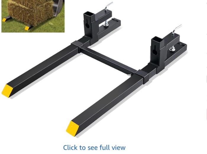VEVOR Pallet Forks, 2000 Lbs Clamp on Pallet Forks 43" Total Length, Tractor Bucket Forks with Adjustable Stabilizer Bar, Heavy Duty Pallet Forks for Tractor Attachments, Skid Steer, Loader Bucket