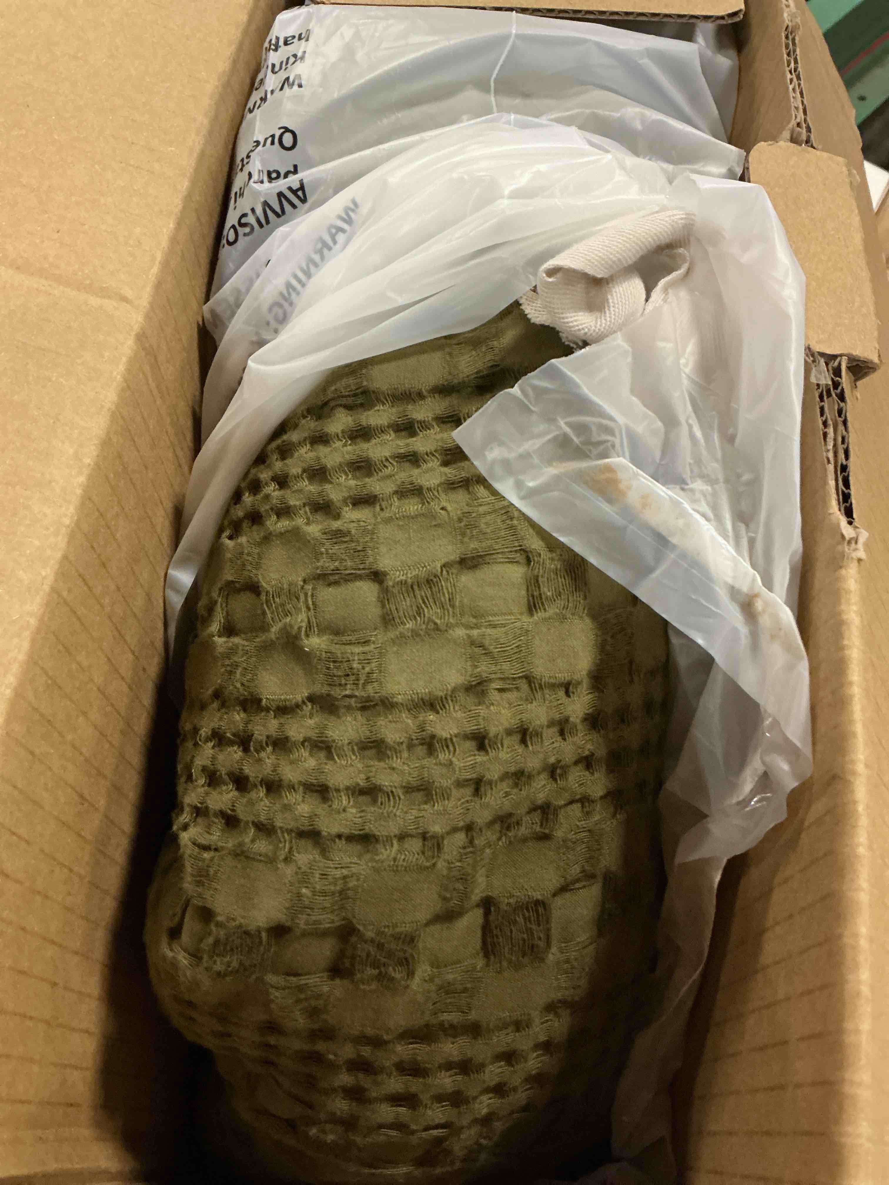 Condition photo showing Good Condition for phf 100% cotton waffle weave blanket king size, lightweight breathable summer blanket for hot sleepers, pre-washed soft layer for bed, couch, aesthetic home decor & gift, capulet olive