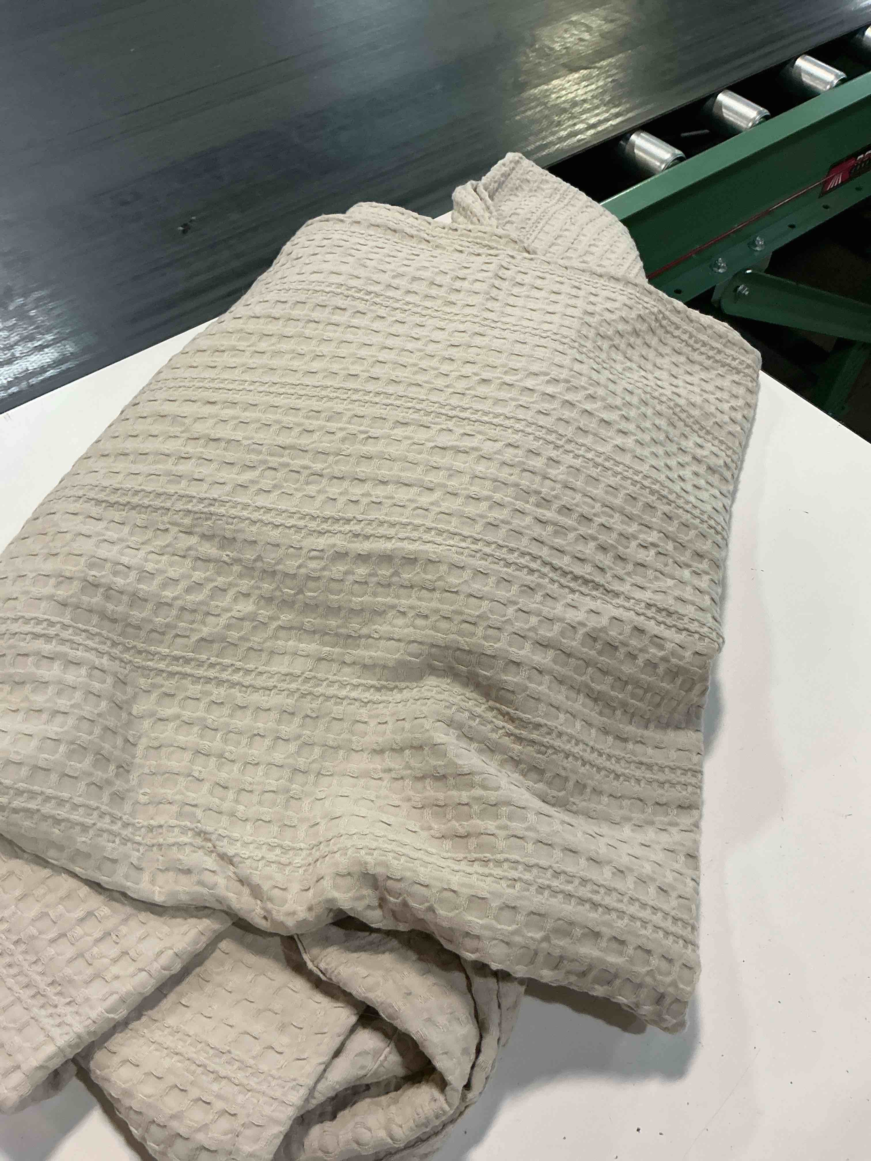 Condition photo showing As Is for phf lightweight waffle weave blanket queen for bed light tan 90"x90" | breathable & soft for sofa, couch & rv, cozy thin blanket for summer & hot sleepers, dorm & home decor, machine washable