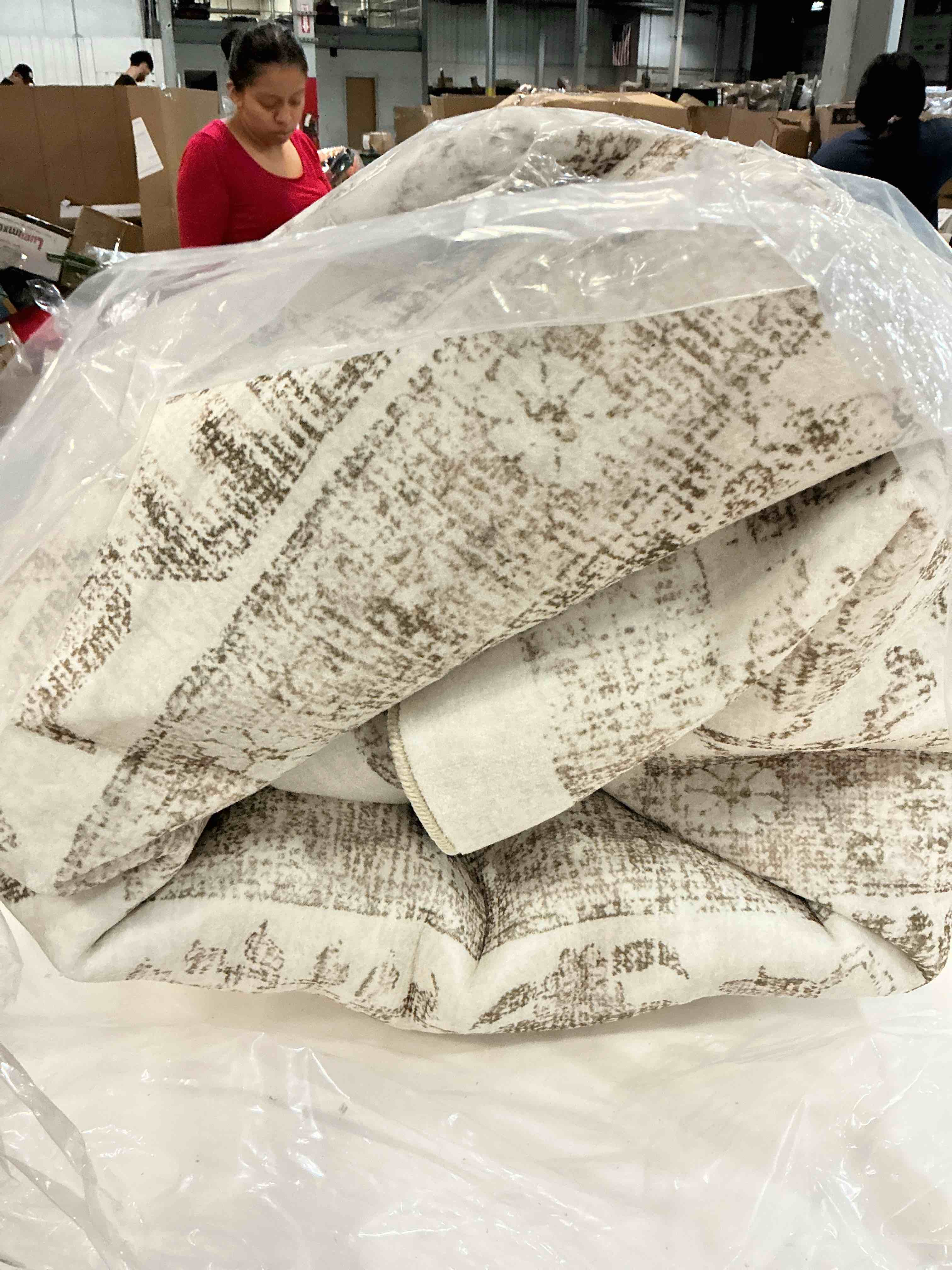 Condition photo showing As Is for 8x10 washable neutral area rug beige vintage living room bedroom carpet non-slip soft low pile farmhouse indoor large throw rug for dining room office 8' x 10' (rectangular) beige