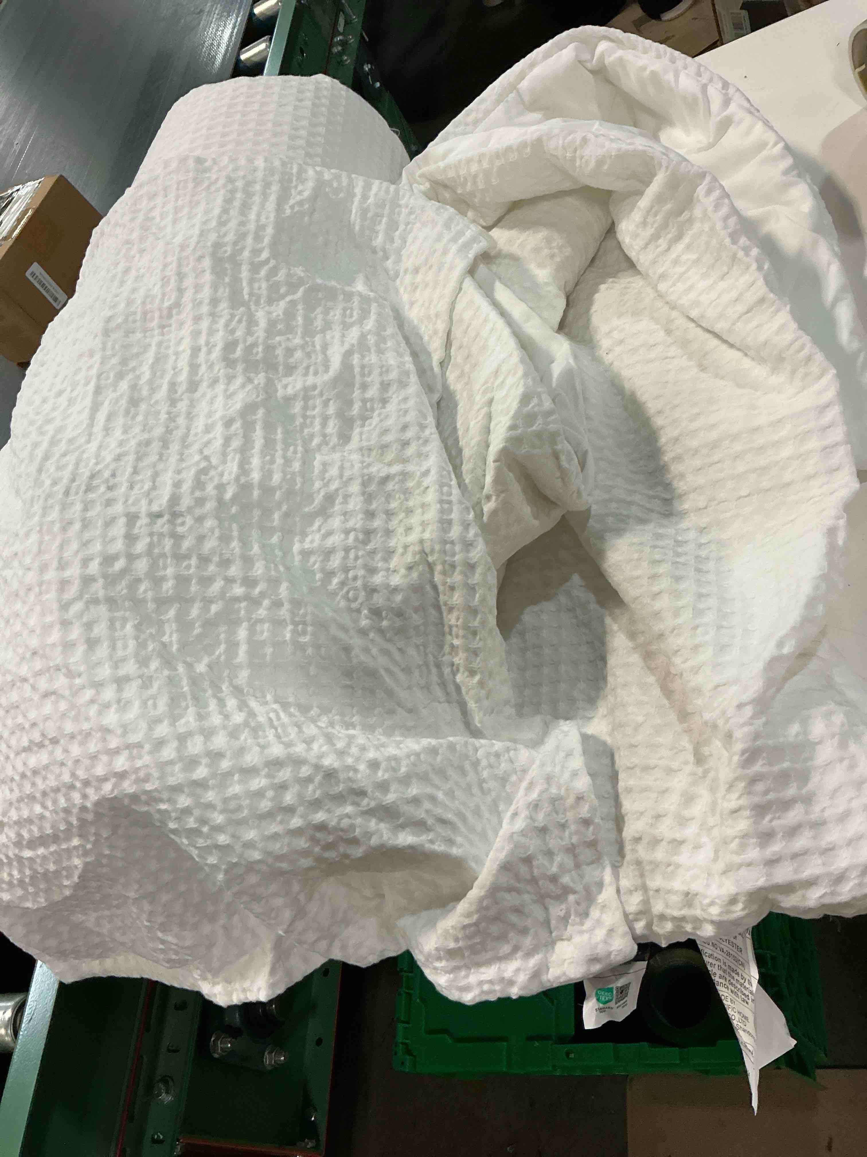 Condition photo showing As Is for david's home textured summer waffle weave comforter set, queen, white | cozy soft lightweight breathable fluffy durable hotel bedding with pillow shams for all season, luxury home decor, giftable