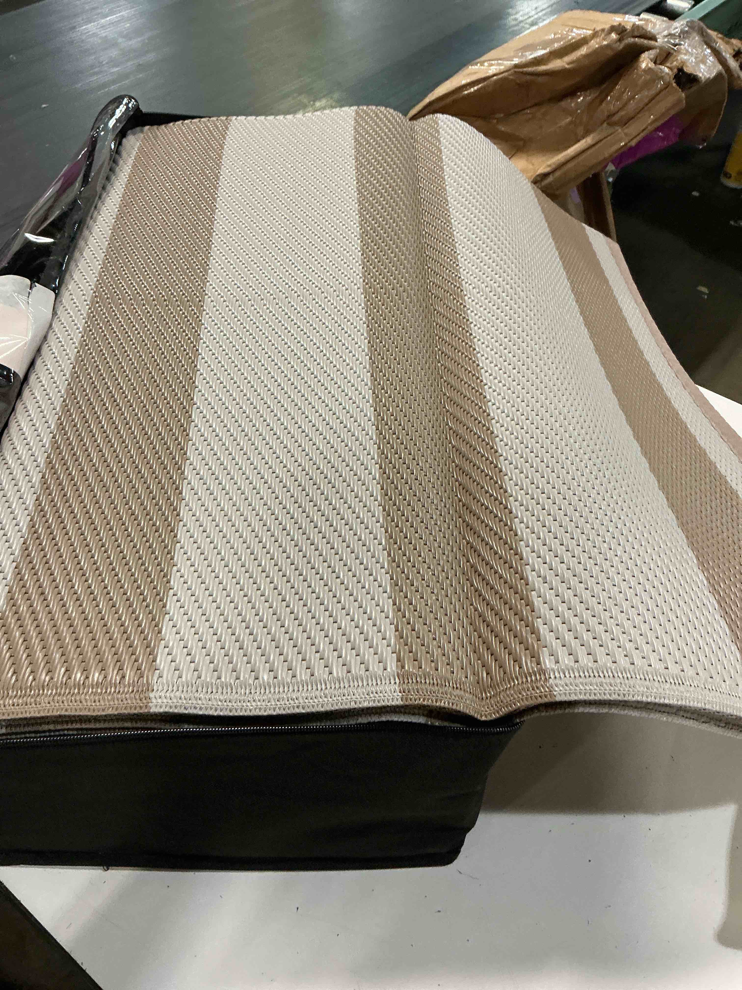 Condition photo showing Good Condition for waterproof outdoor rug8x10, brown and beige striped patio mat | lightweight plastic straw camping rug, reversible indoor outdoor rv carpet for outsides, balcony, backyard and deck