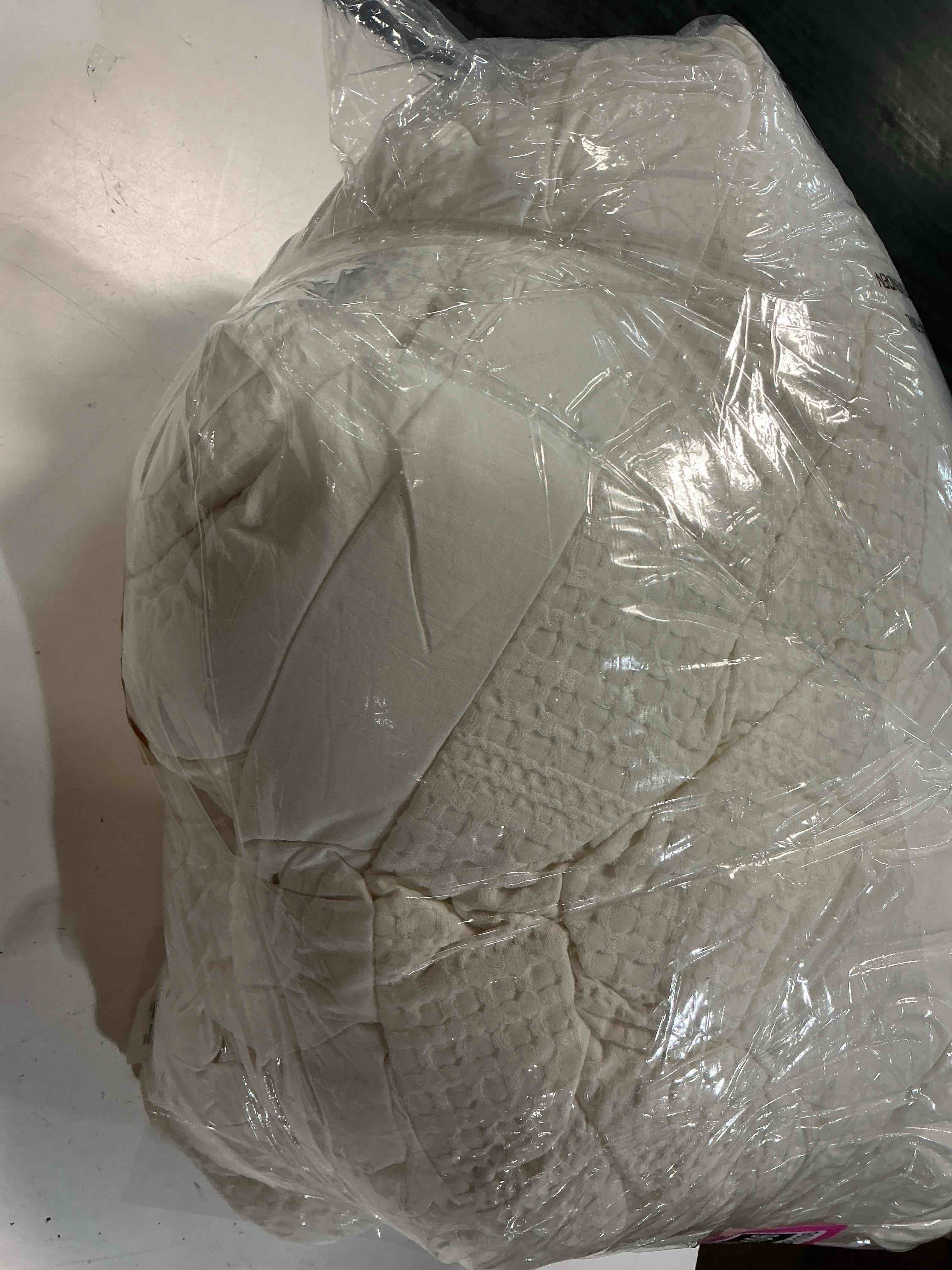 Condition photo showing As Is for phf soft waffle comforter set king size- comfy breathable waffle weave comforter with 2 pillow shams, 3 pieces no snagging lightweight bedding set for all season, cream cream