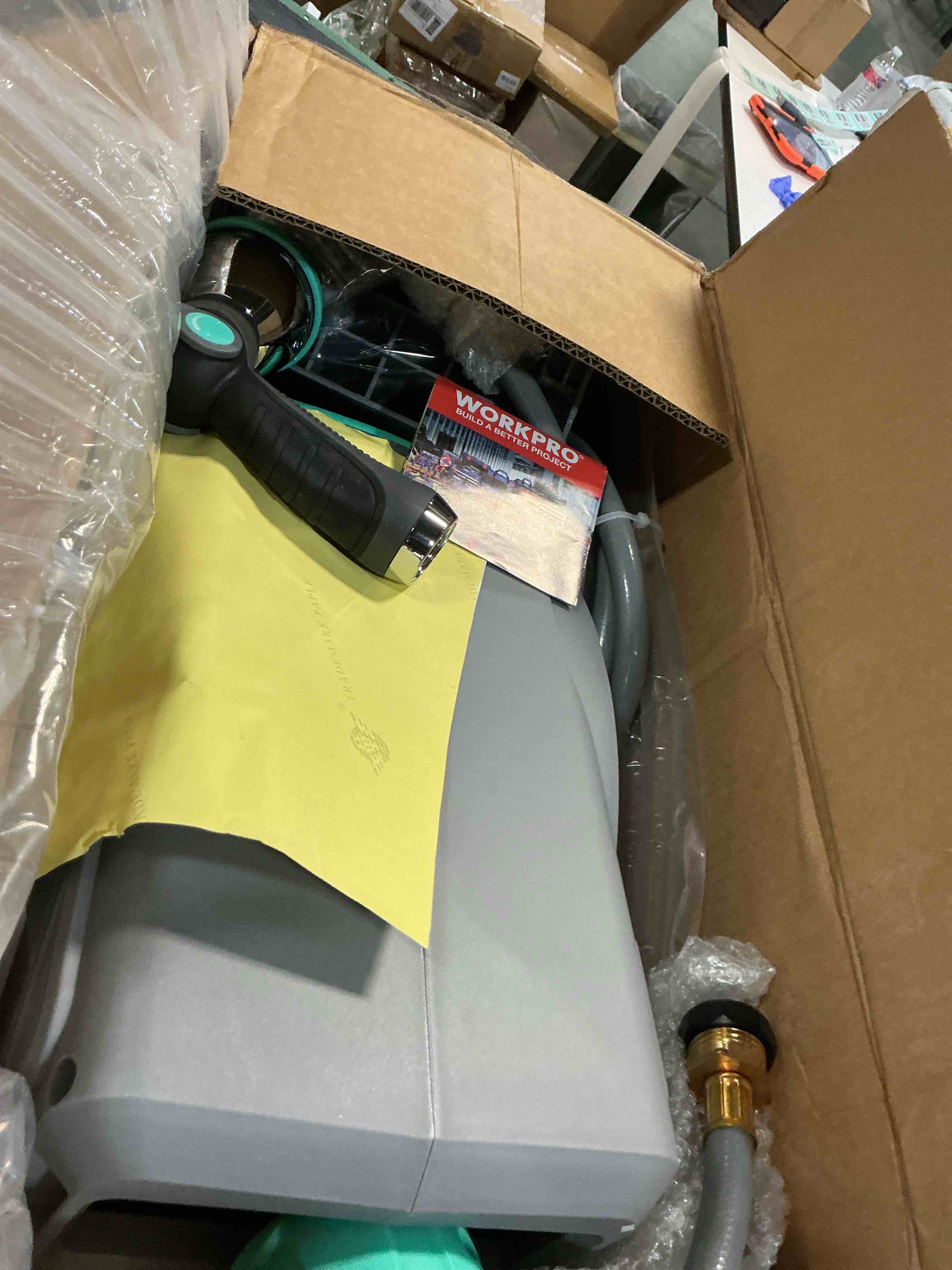 Condition photo showing Good Condition for haushof retractable garden hose reel 1/2” x 130 ft, auto-lock at any length, slow return system, wall mounted and 180° swivel bracket for outside water