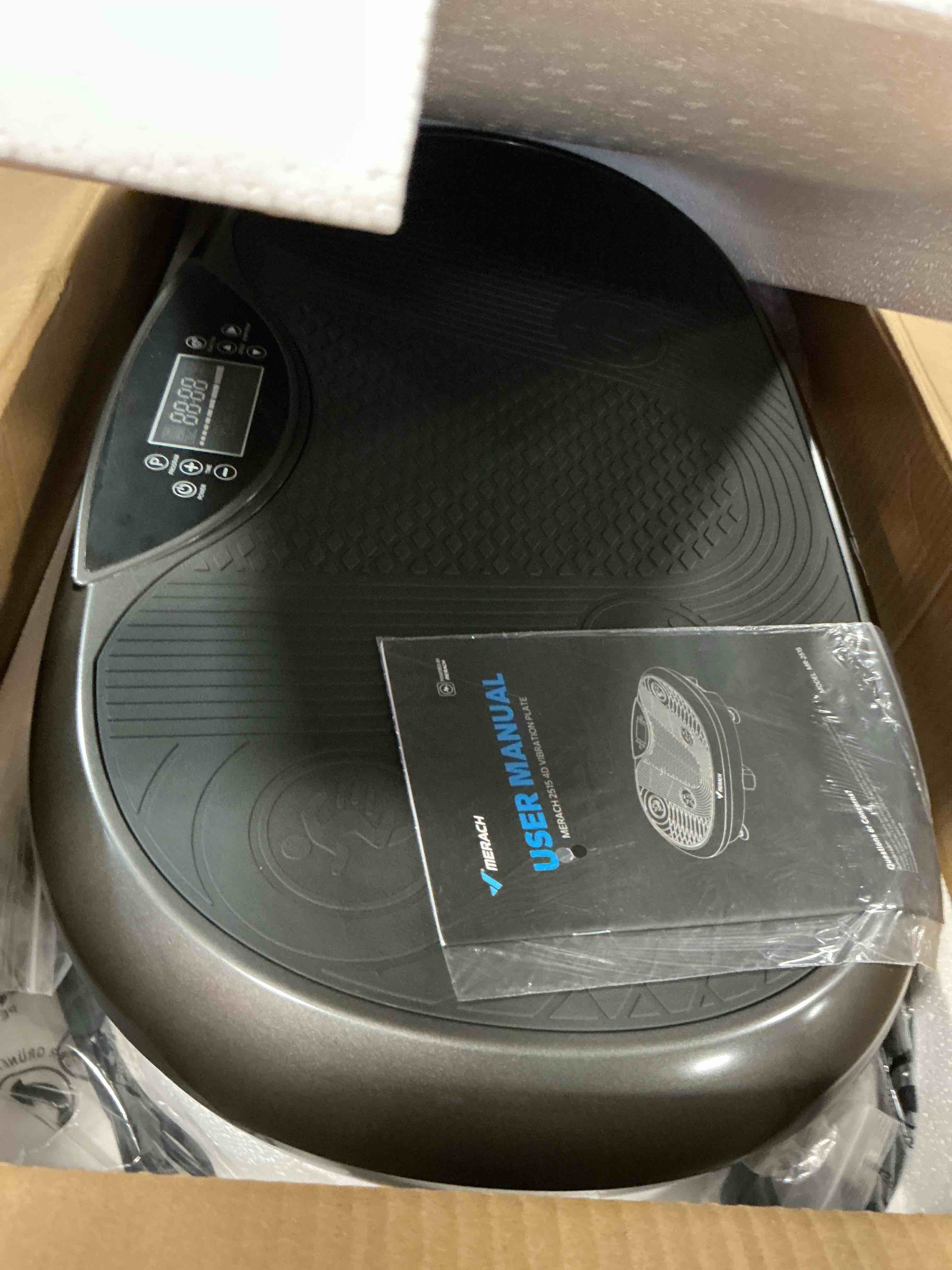 Condition photo showing Good Condition for merach vibration plate exercise machine, 4d whole body workout vibrating platform for lymphatic drainage weight loss muscle activation, home fitness equipment with bluetooth light pull cord black