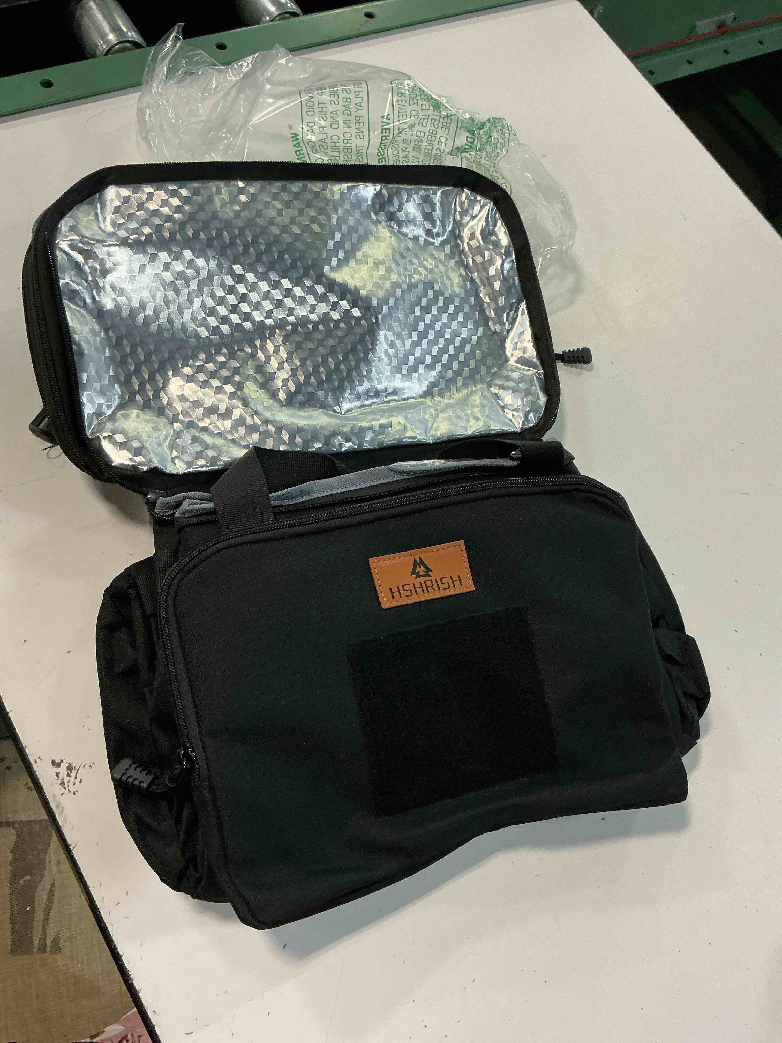 Condition photo showing As Is for hshrish tactical lunch box, large expandable insulated lunch bag, durable waterproof leakproof cooler bag for adults/men/women/work outdoor beach trips, 20 cans/15 l, black