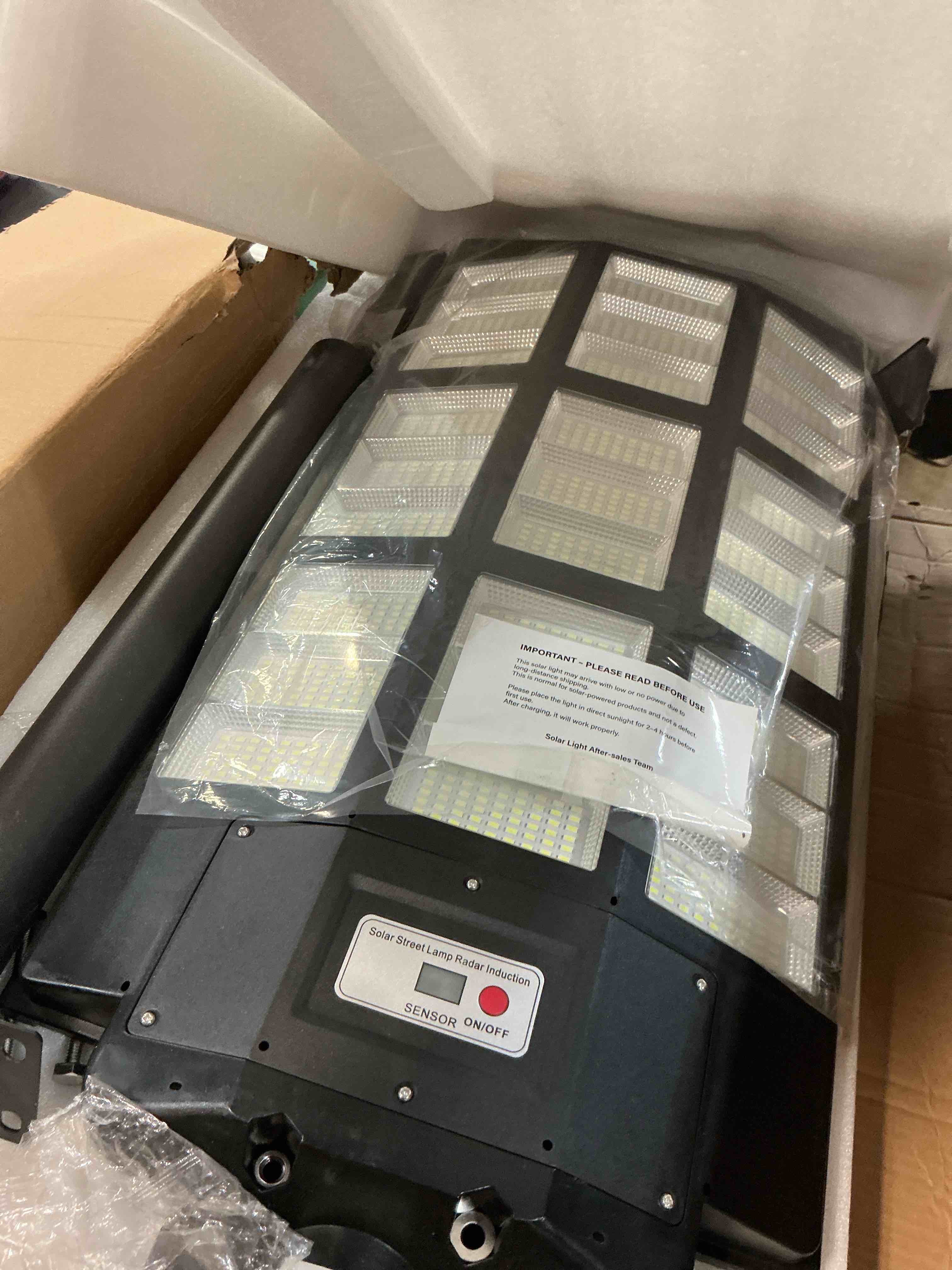 Condition photo showing Good Condition for 5000w solar street lights outdoor - solar lights outdoor waterproof motion sensor, solar parking lot lights commercial dusk to dawn, led street light solar powered for outside, yard(2 pack) 5000w(2 pack)