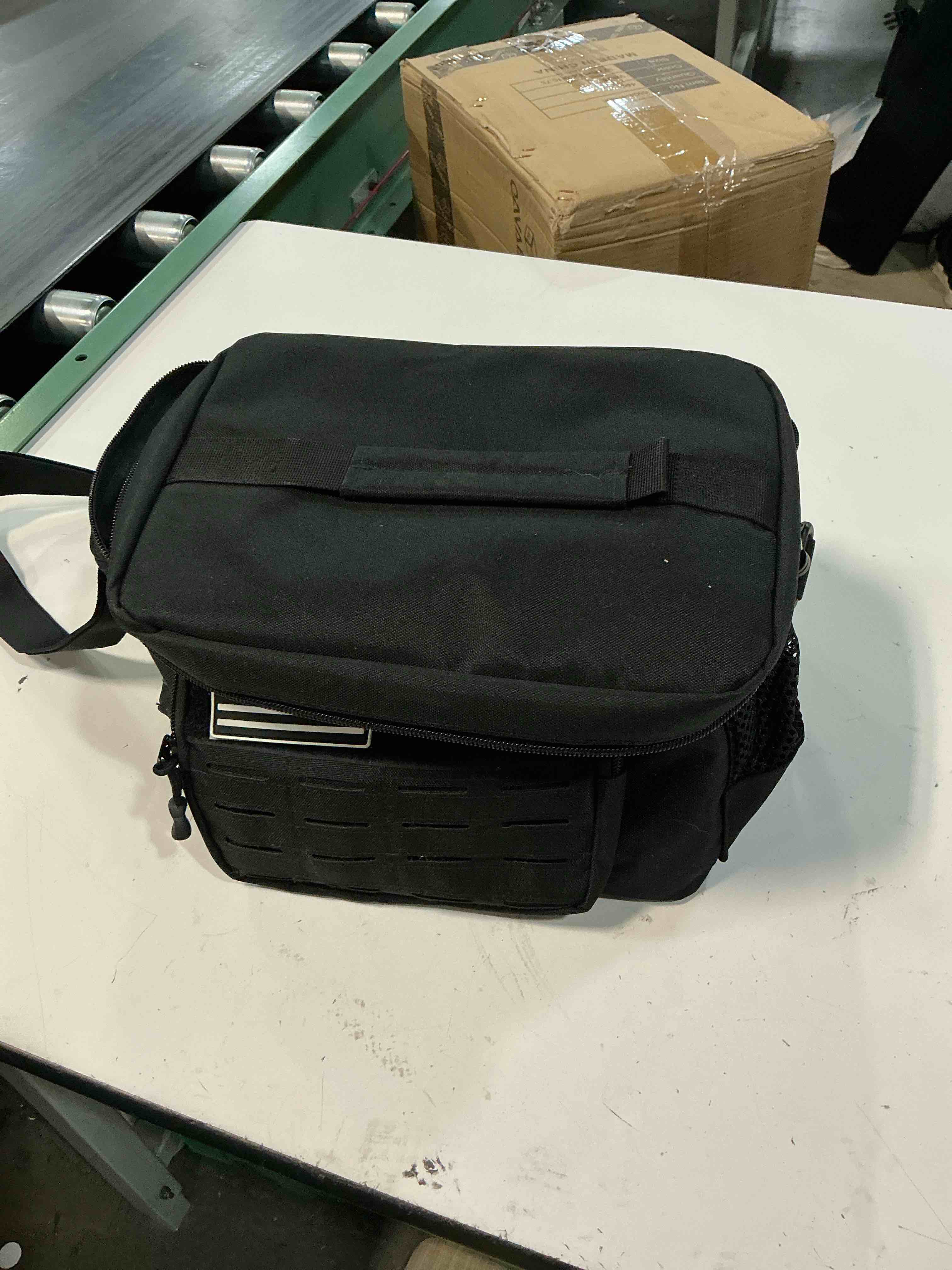 Condition photo showing As Is for qt&qy tactical lunch bag for mens military heavy duty lunch box work leakproof insulated durable thermal cooler bag for adult meal for office camping picnic pail molle webbing black